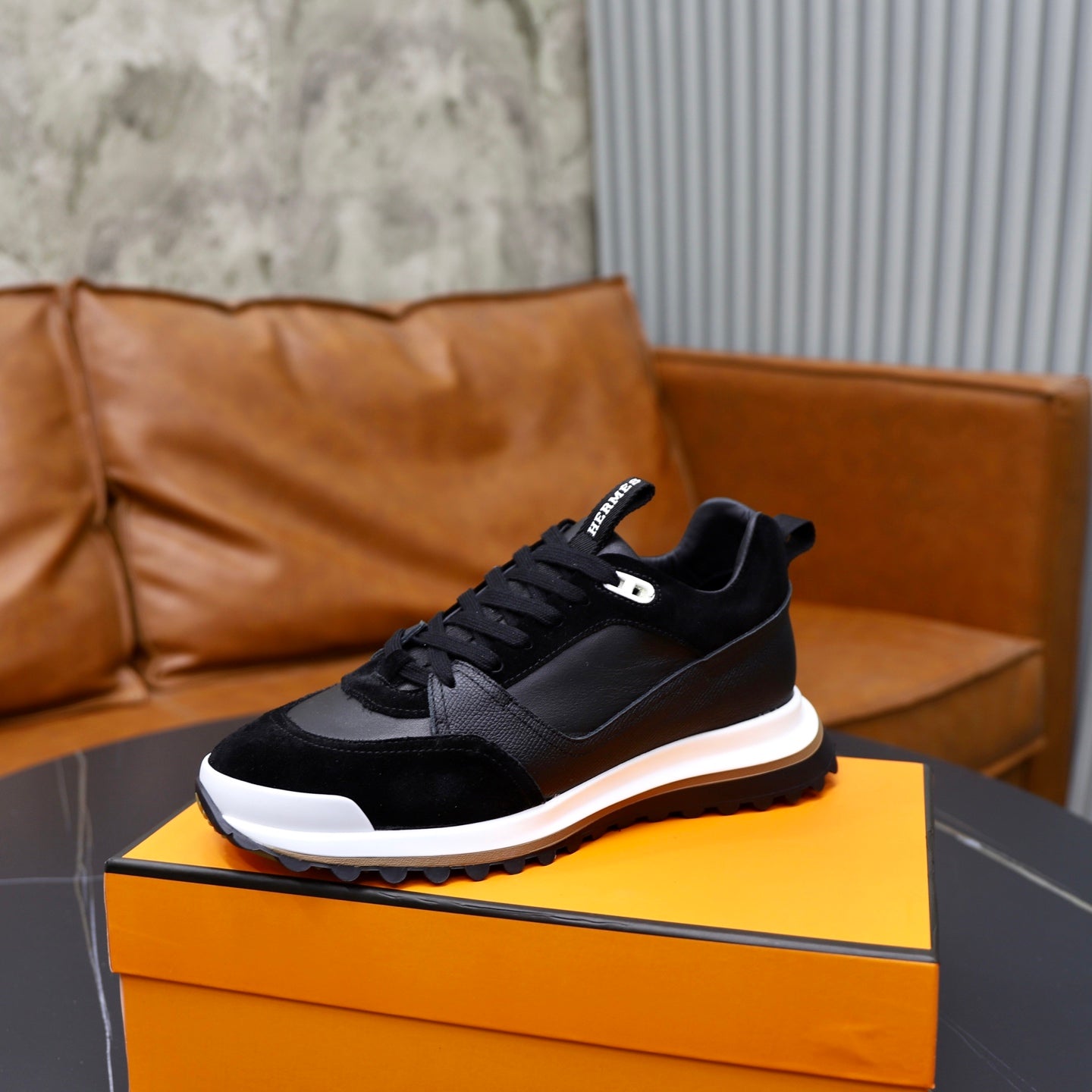 HM Men's Leader Sneaker Black Suede Calfskin 747919