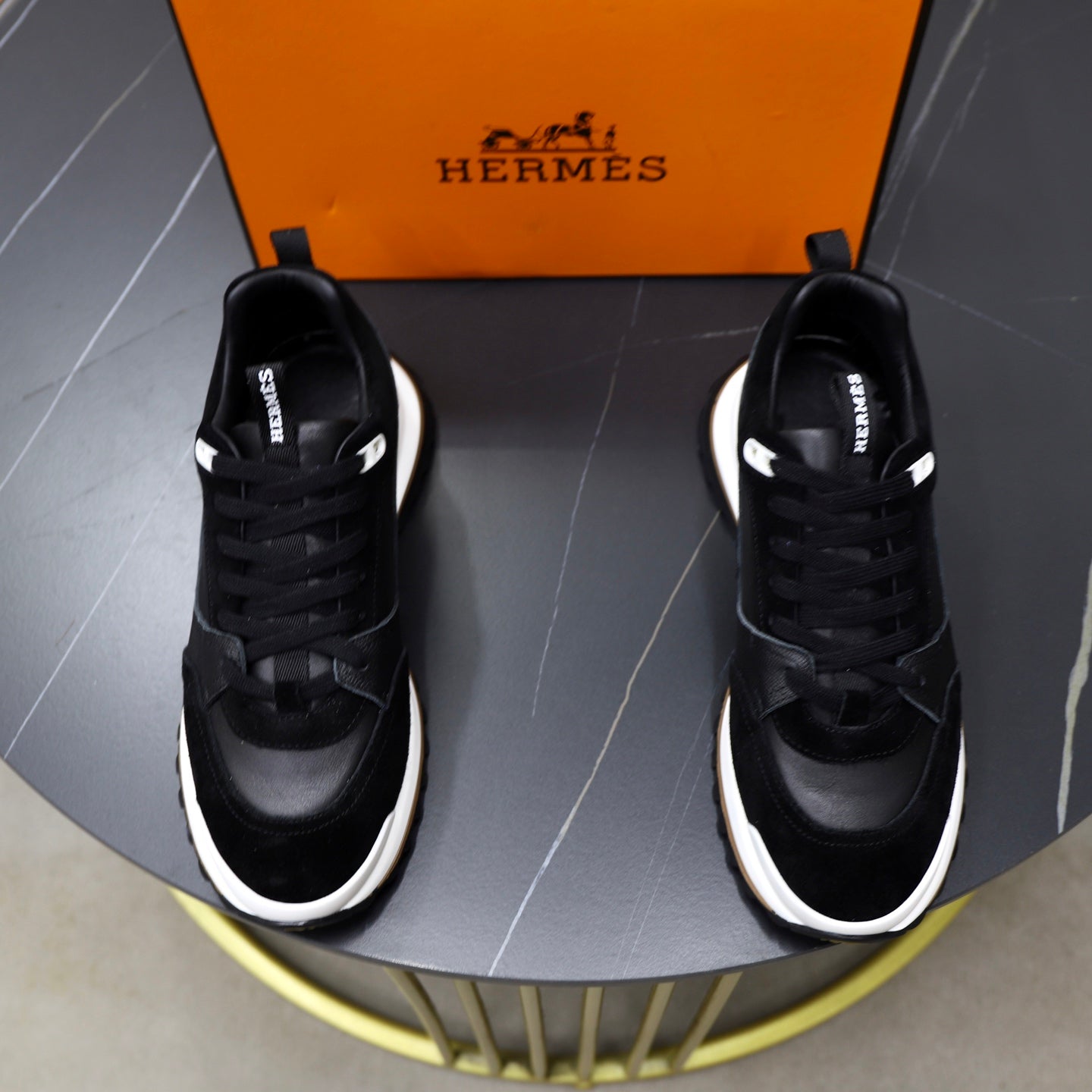 HM Men's Leader Sneaker Black Suede Calfskin 747919