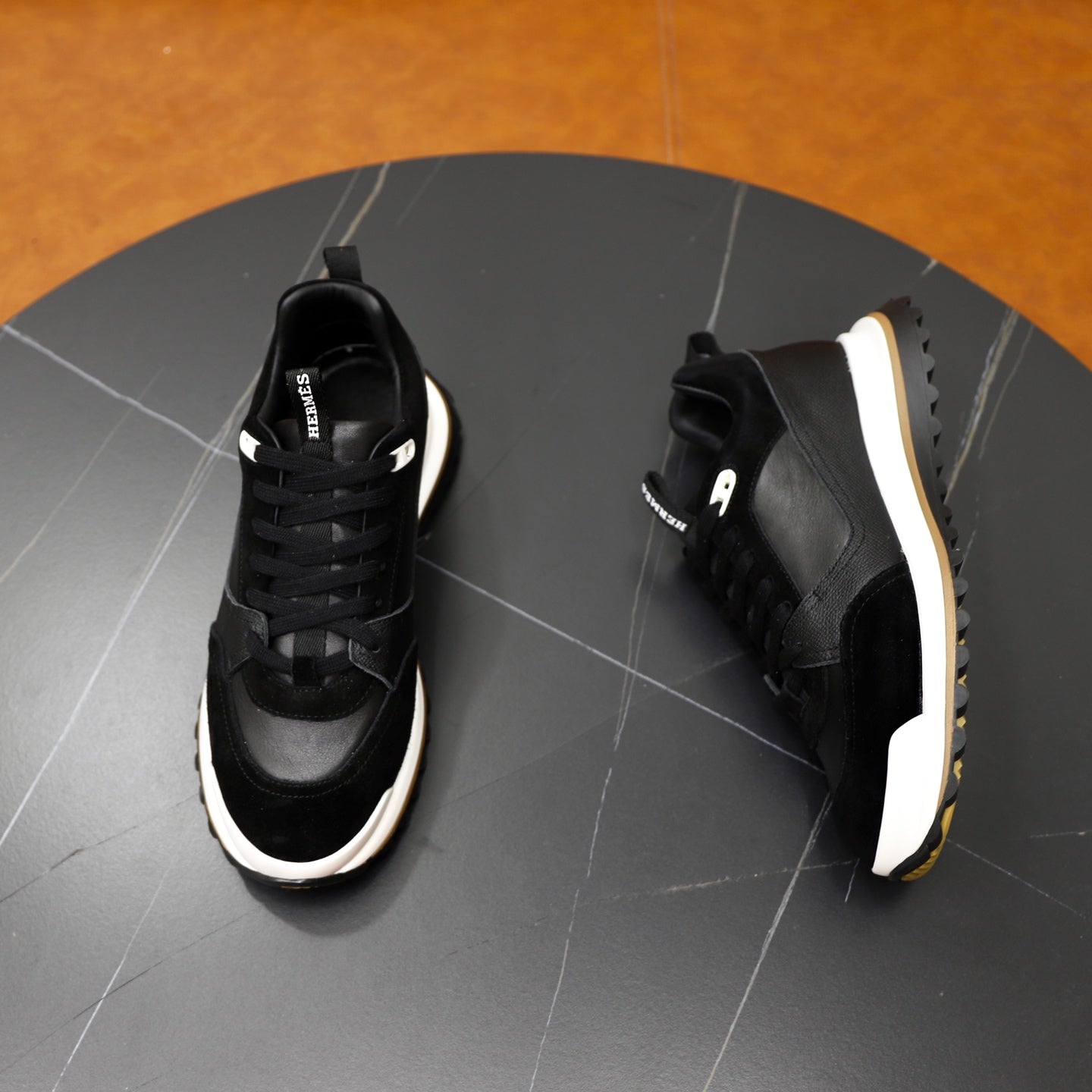 HM Men's Leader Sneaker Black Suede Calfskin 747919