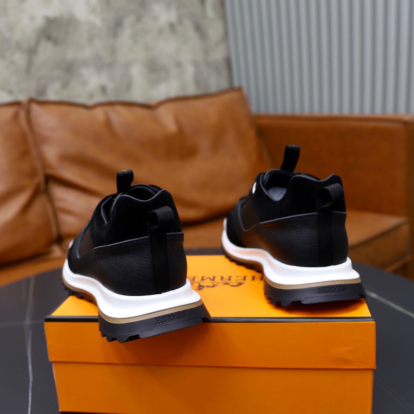 HM Men's Leader Sneaker Black Suede Calfskin 747919