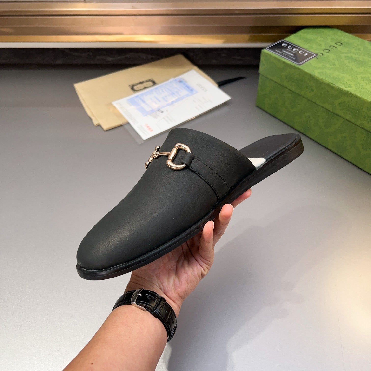 GG Men's Mule Black Cowhide 547673