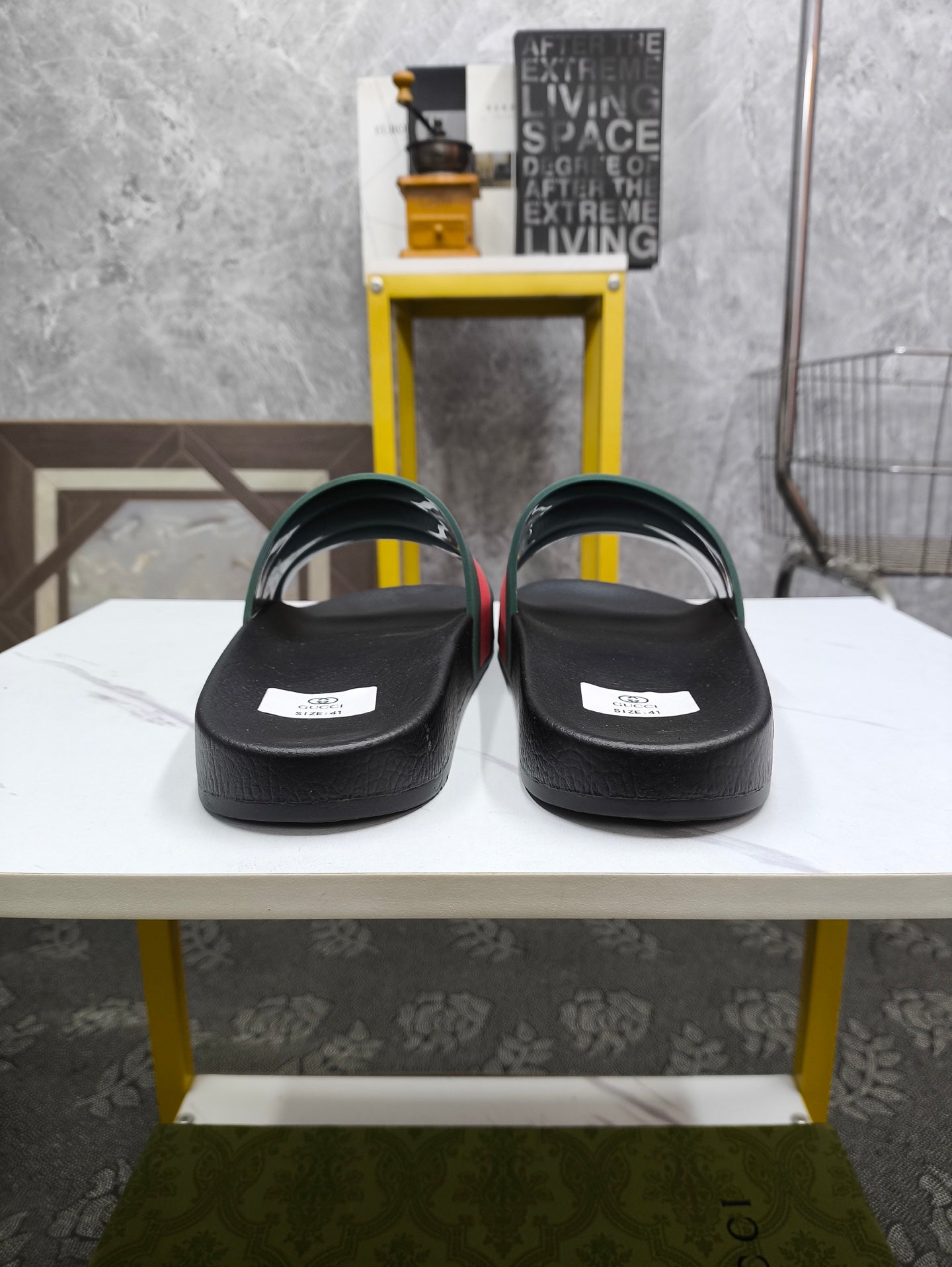 GG Men's Slide Green Red Sheepskin 540041