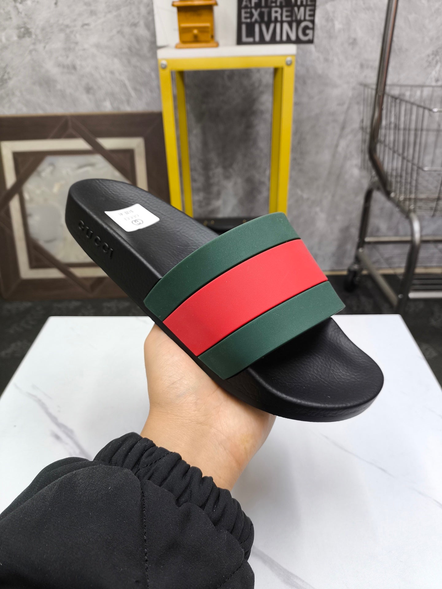 GG Men's Slide Green Red Sheepskin 540041