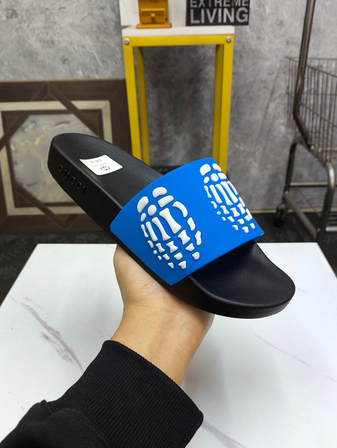 GG Men's Slide Blue Sheepskin Rubber 540049