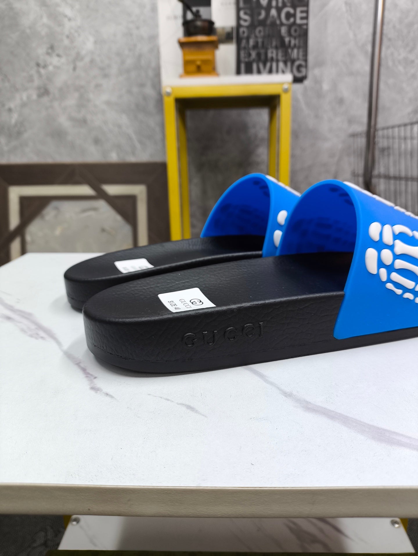 GG Men's Slide Blue Sheepskin Rubber 540049