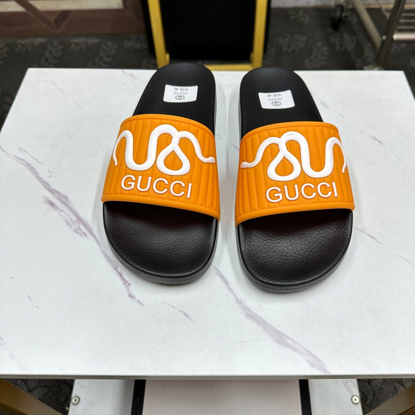 GG Men's Slide Orange Sheepskin Rubber 540093