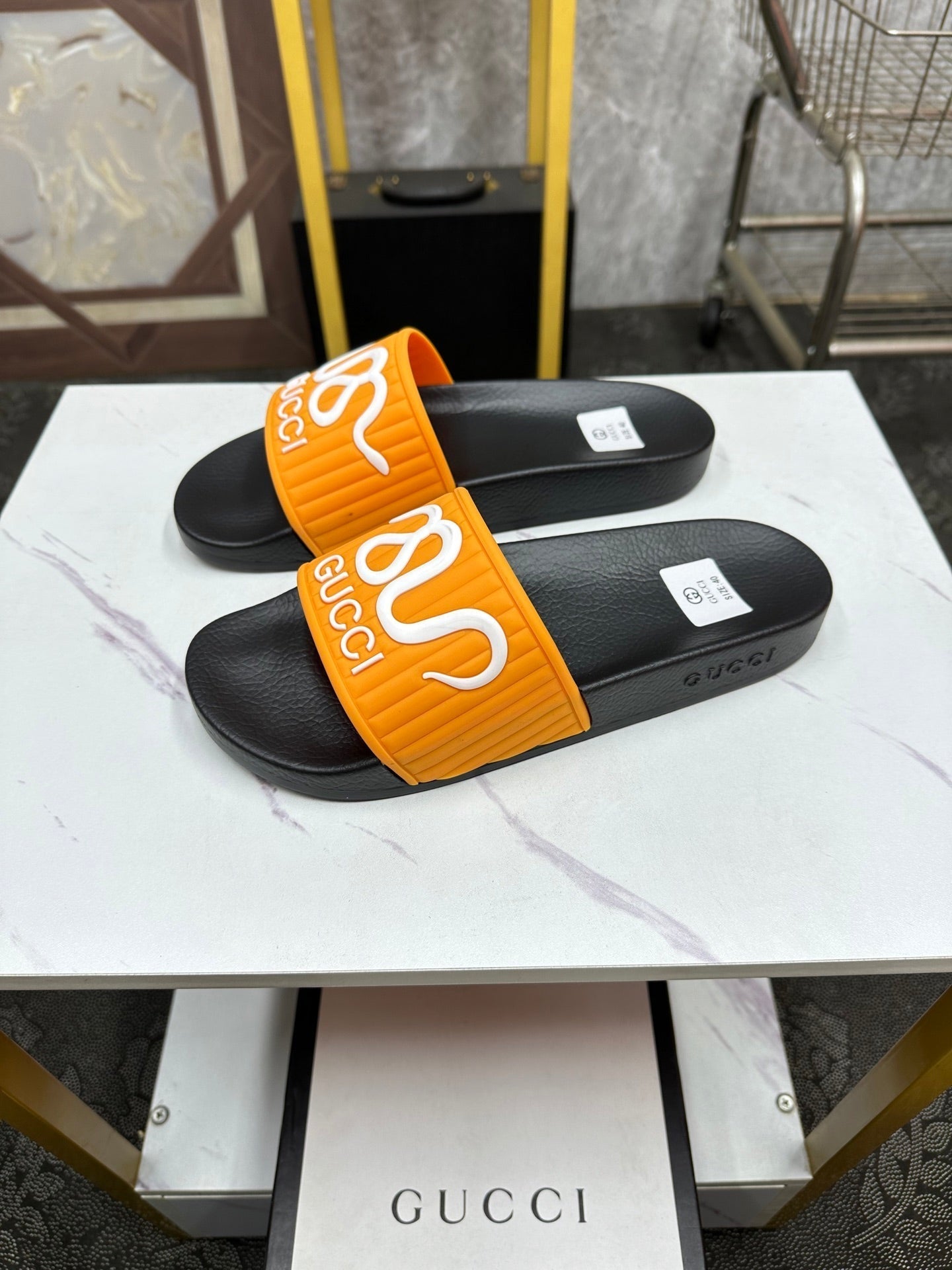 GG Men's Slide Orange Sheepskin Rubber 540093