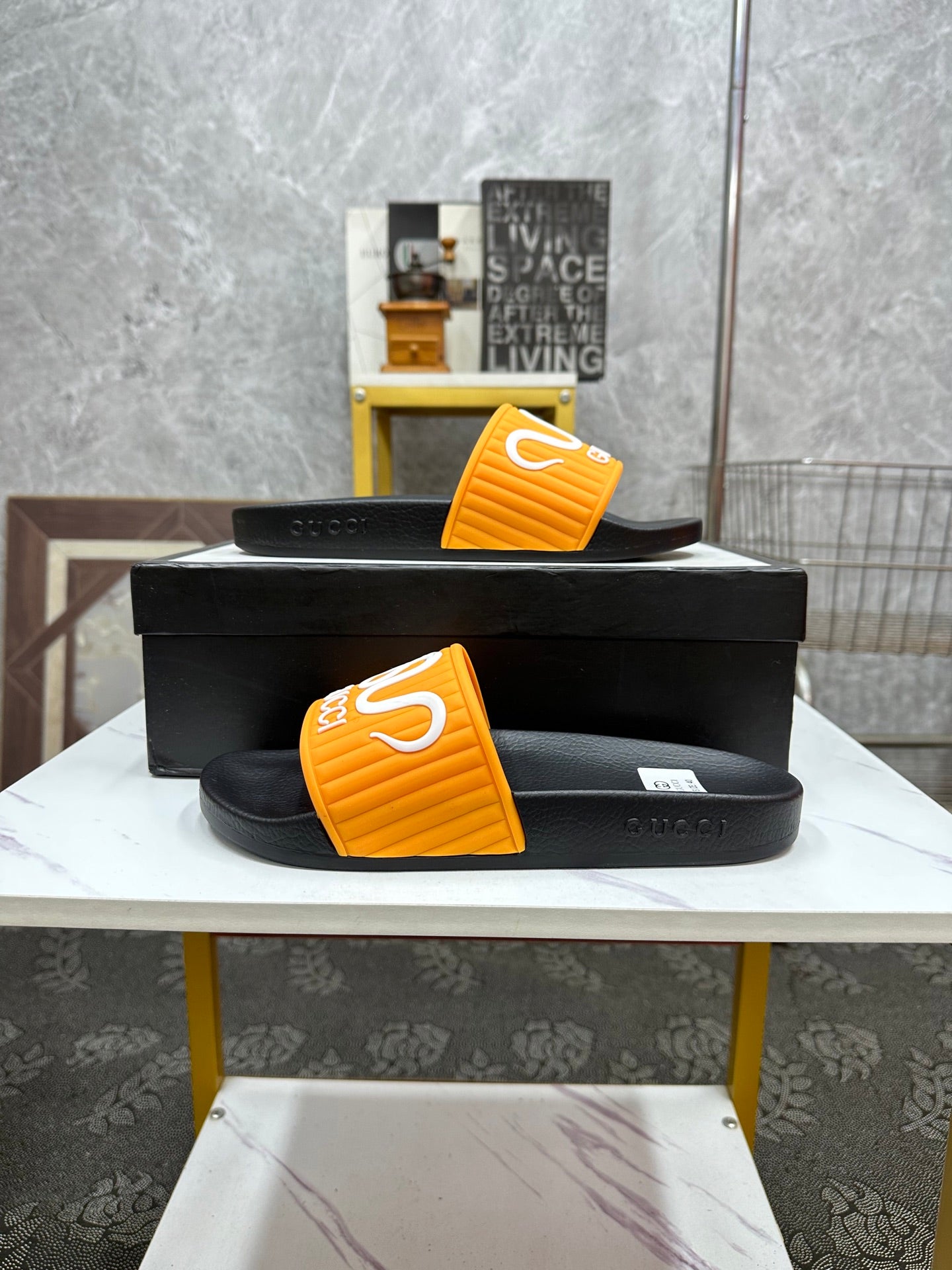 GG Men's Slide Orange Sheepskin Rubber 540093