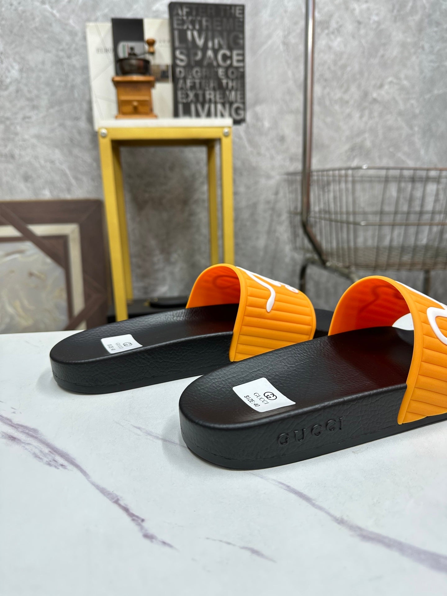 GG Men's Slide Orange Sheepskin Rubber 540093