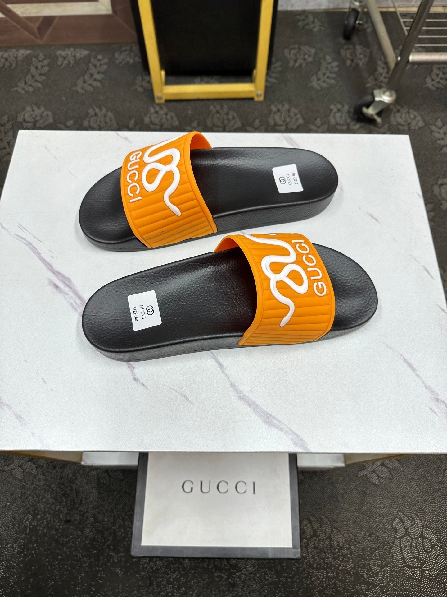 GG Men's Slide Orange Sheepskin Rubber 540093