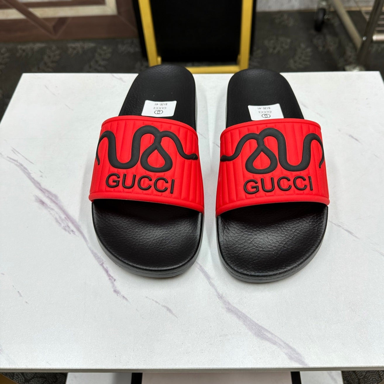 GG Men's Slide Red Sheepskin Rubber 540094