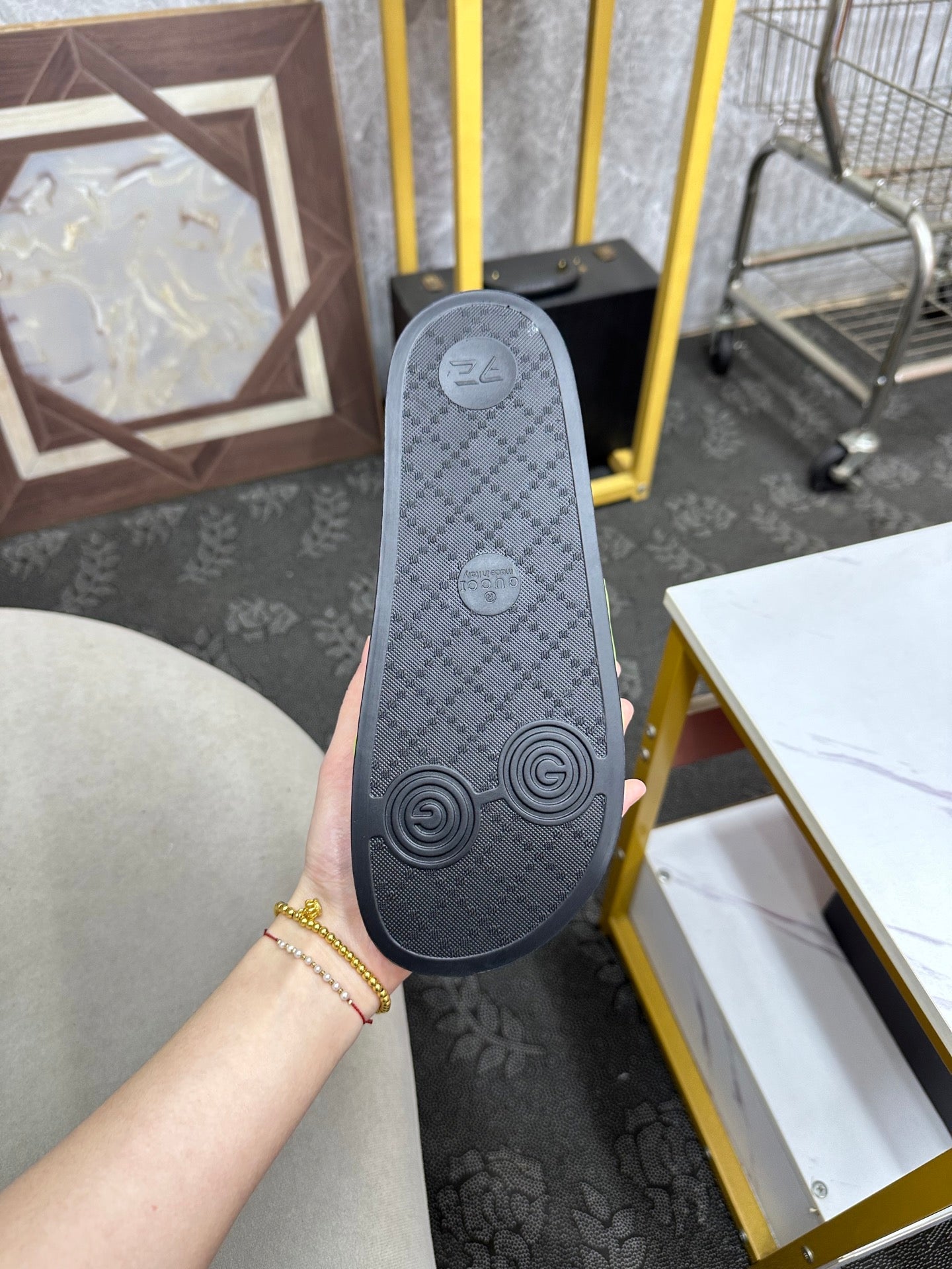 GG Men's Slide Green Sheepskin Rubber 540095