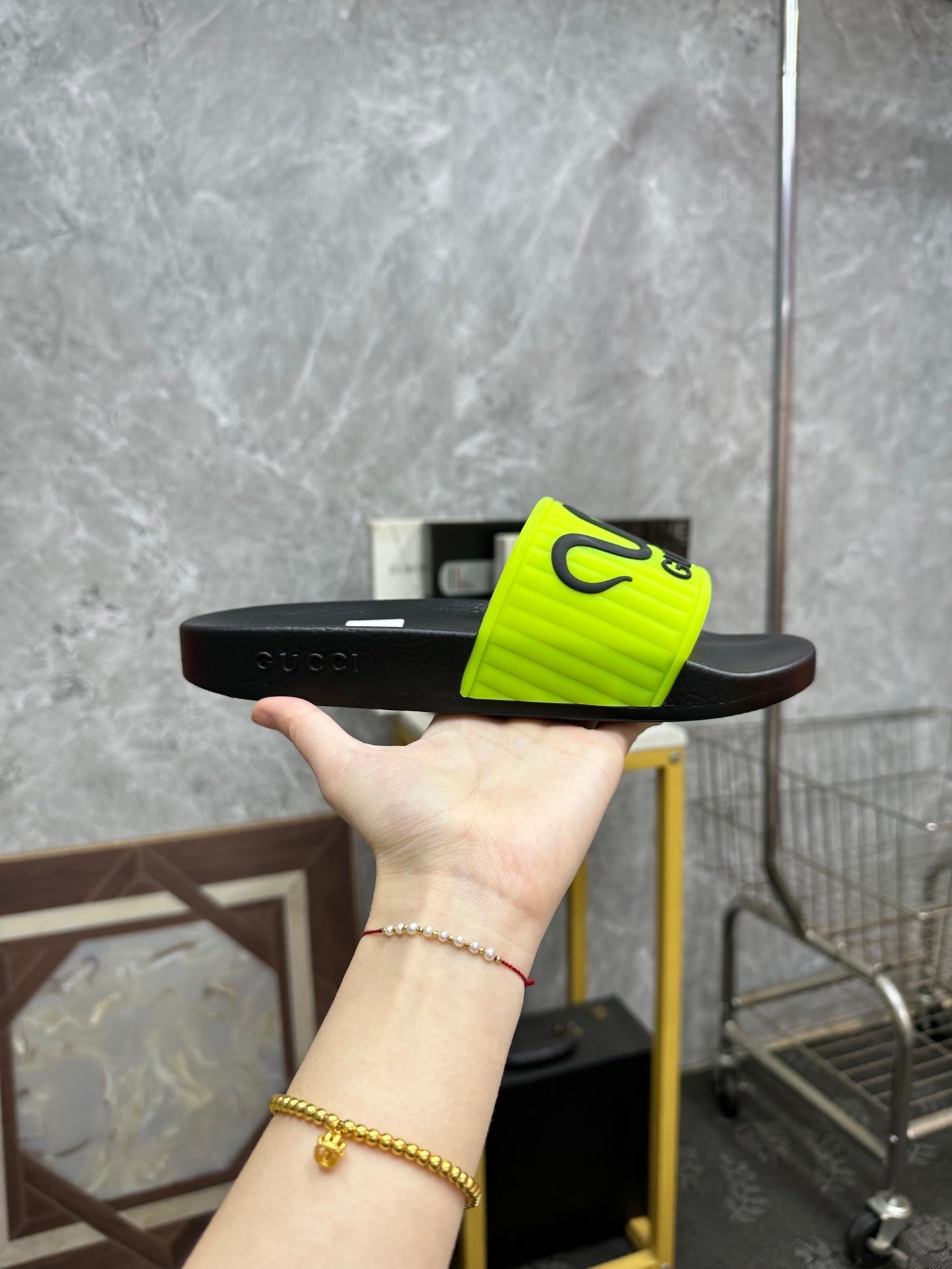 GG Men's Slide Green Sheepskin Rubber 540095