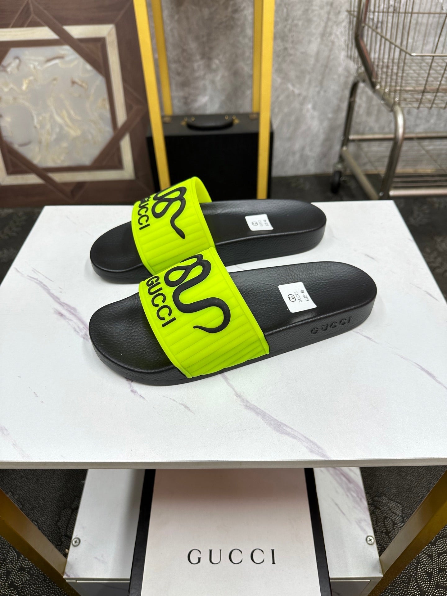 GG Men's Slide Green Sheepskin Rubber 540095