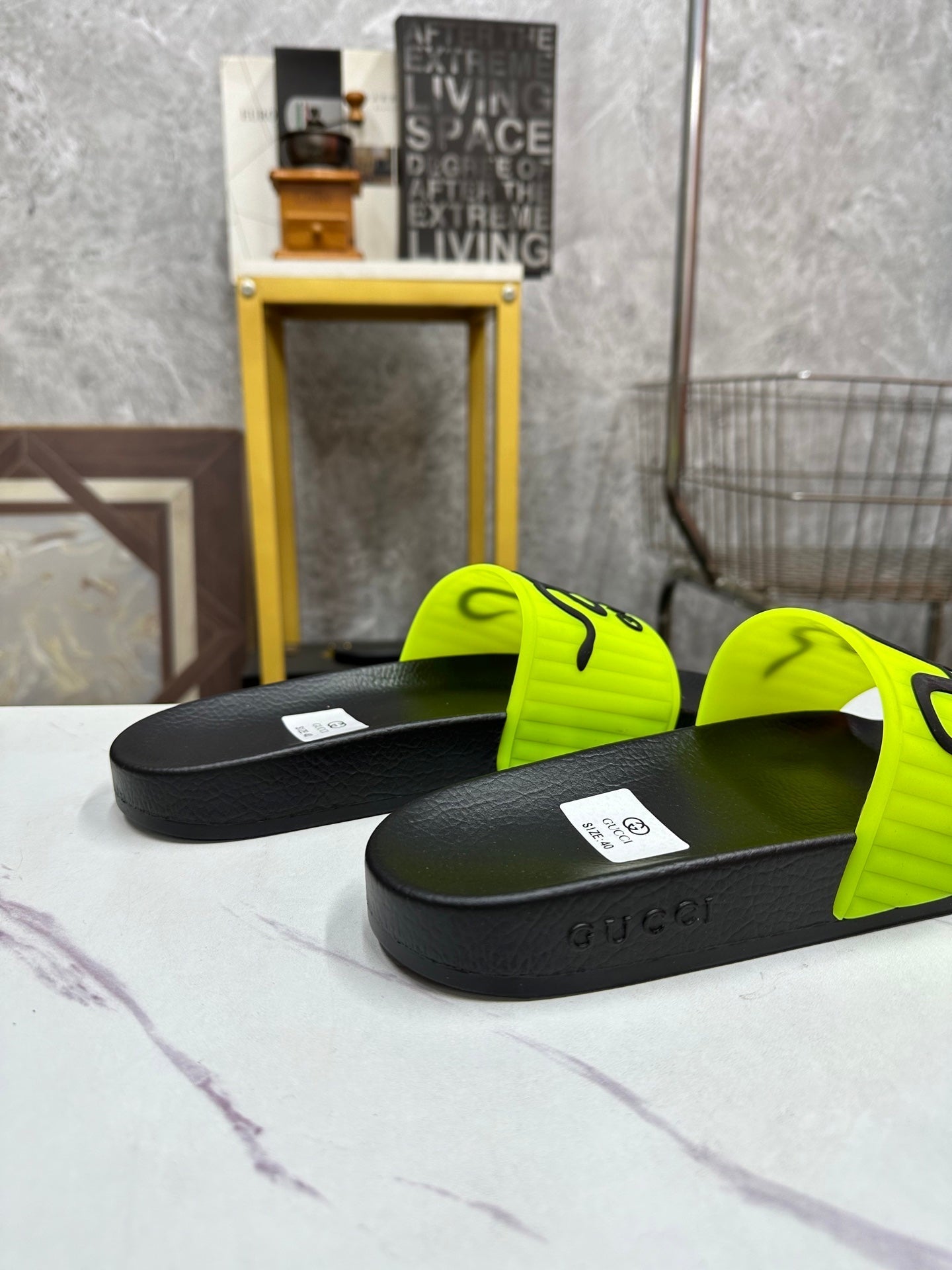 GG Men's Slide Green Sheepskin Rubber 540095