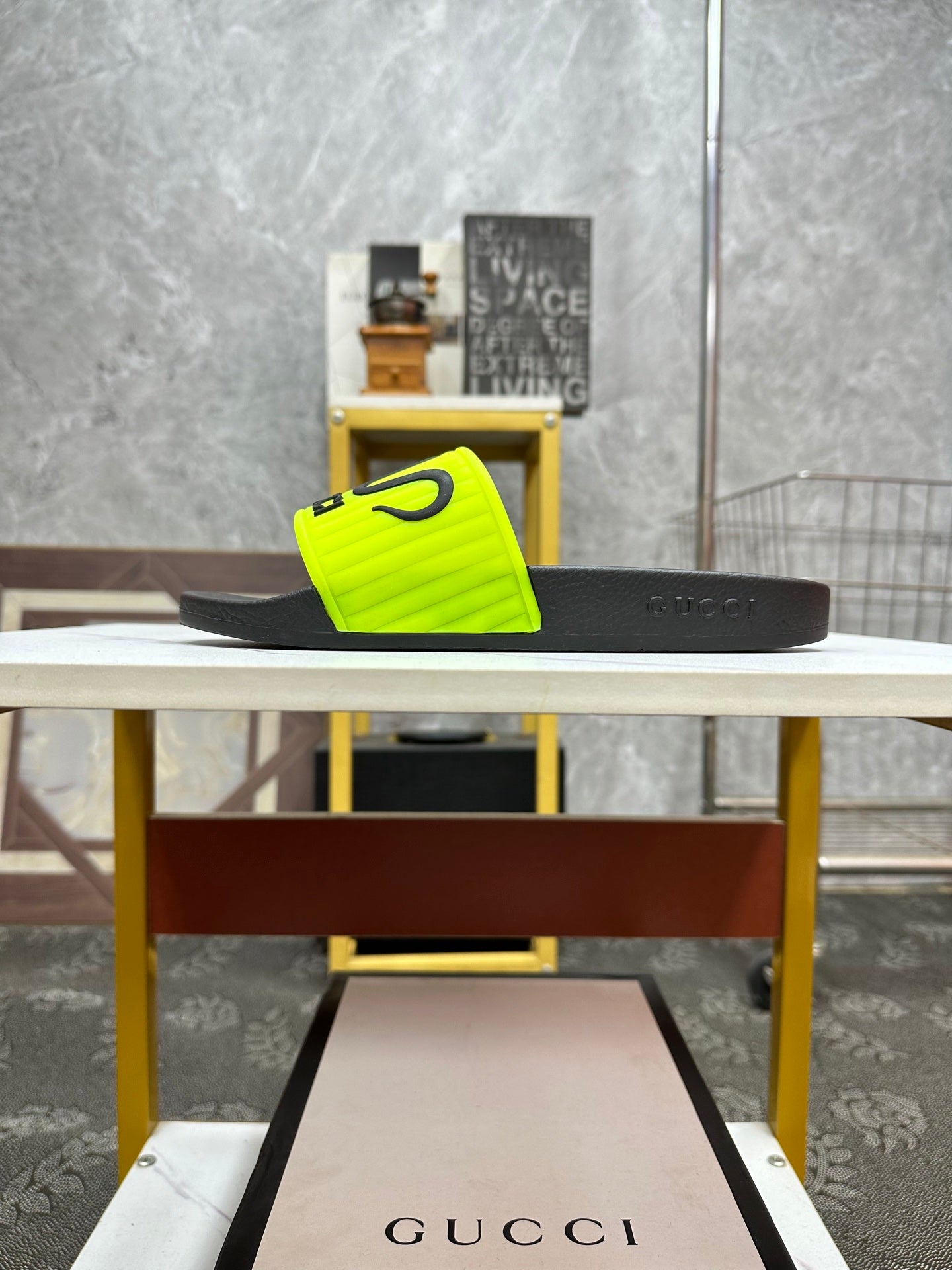 GG Men's Slide Green Sheepskin Rubber 540095