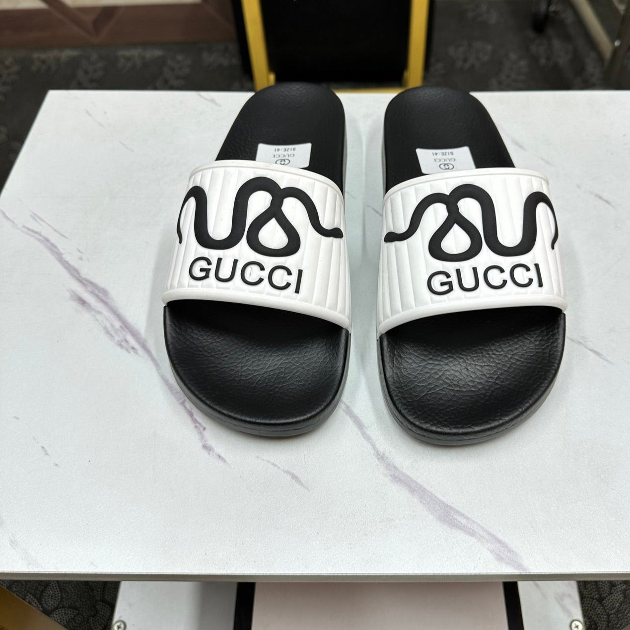 GG Men's Slide White Sheepskin Rubber 540097