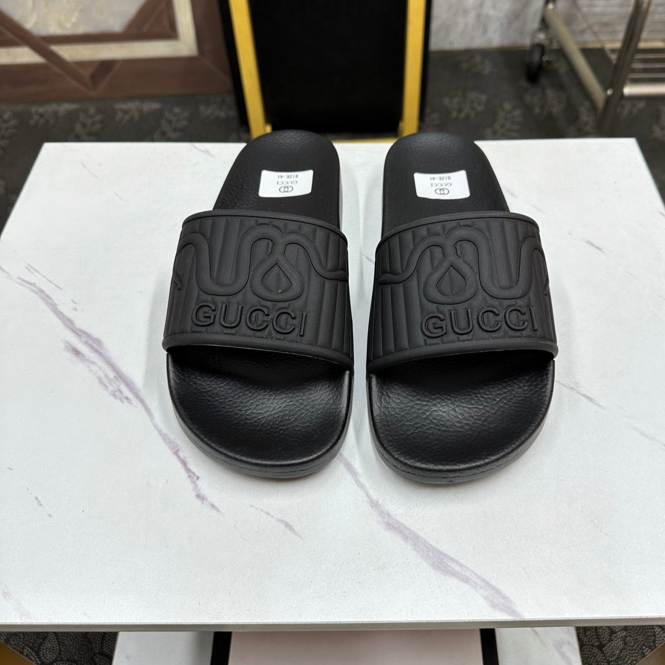 GG Men's Slide Black Sheepskin Rubber 540099