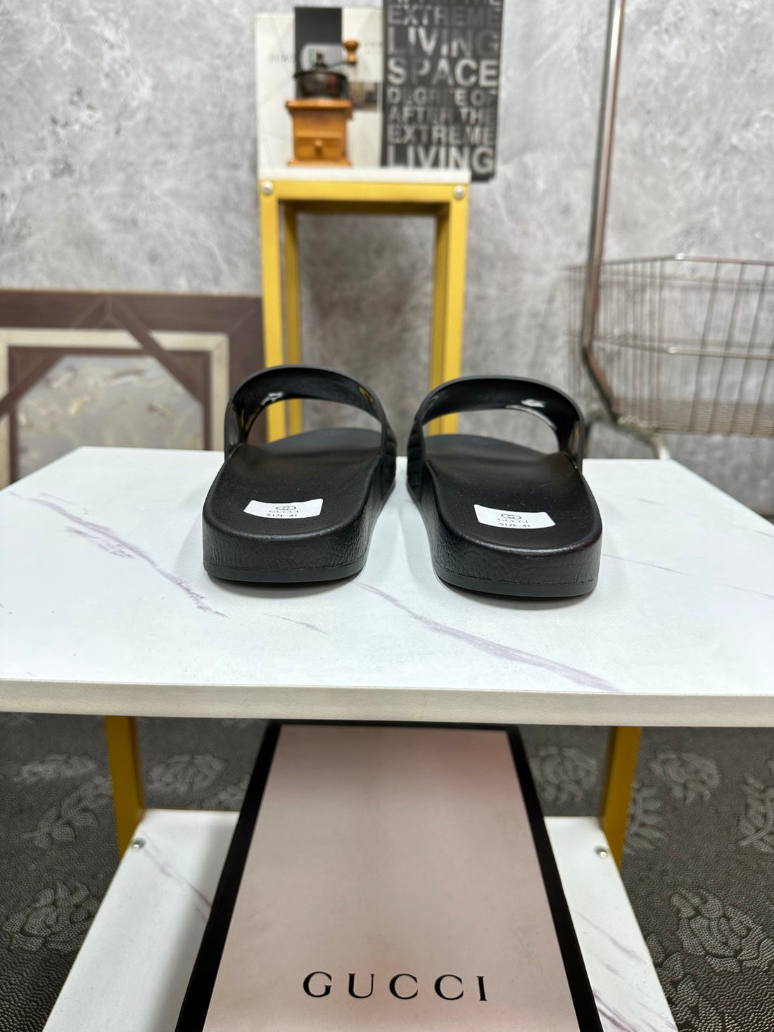 GG Men's Slide Black Sheepskin Rubber 540099