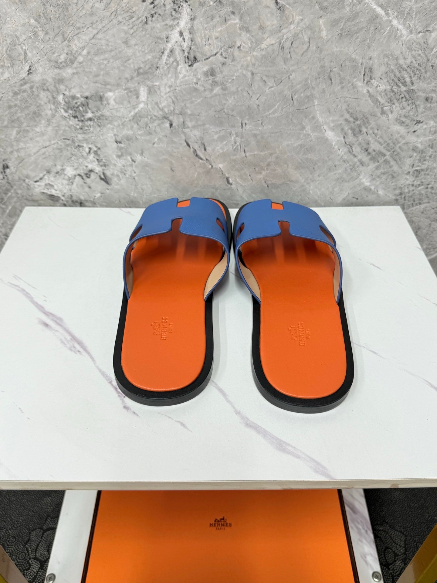 HM Men's Izmir Slide Blue Orange Cowhide 619451