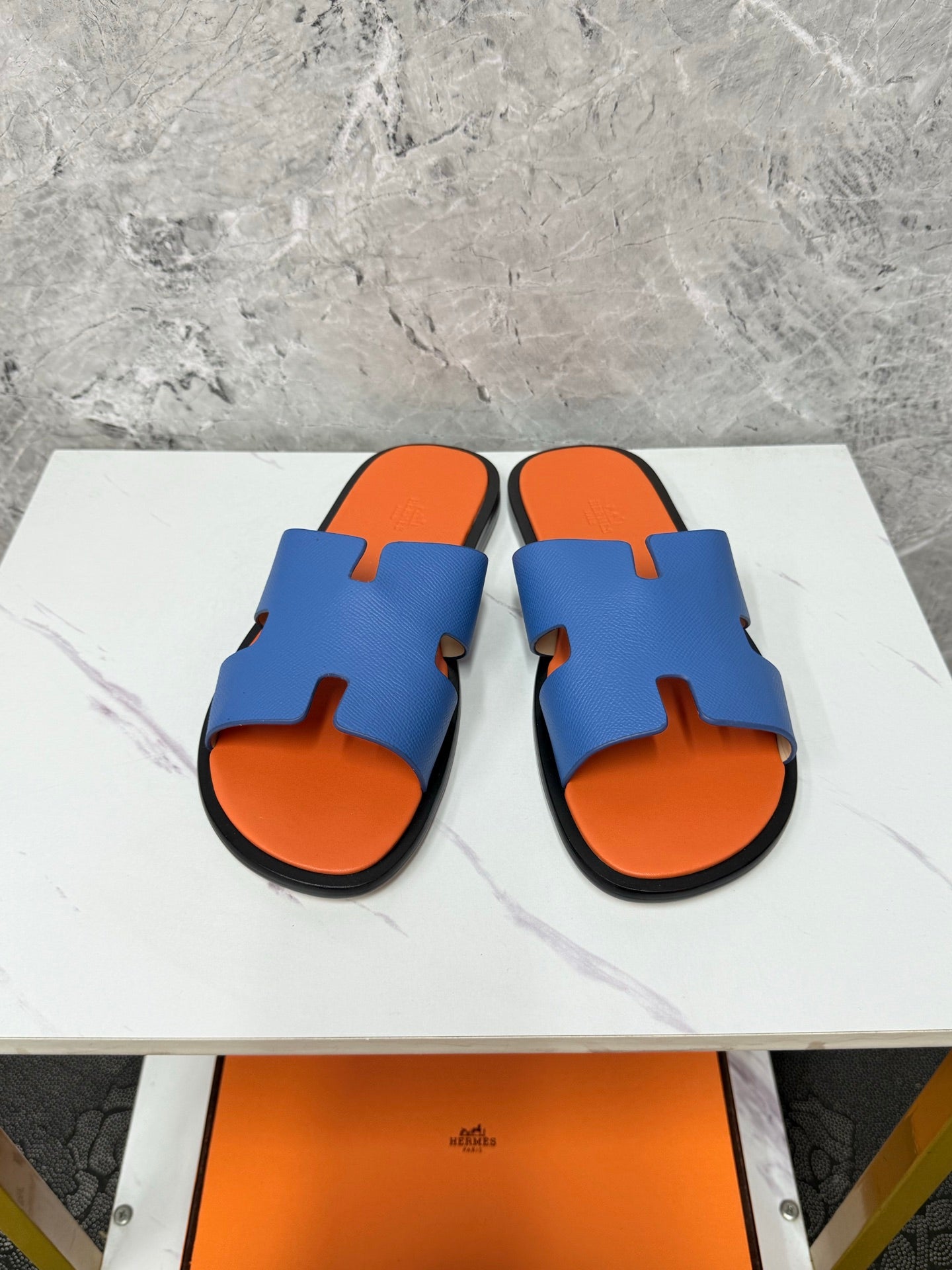 HM Men's Izmir Slide Blue Orange Cowhide 619451