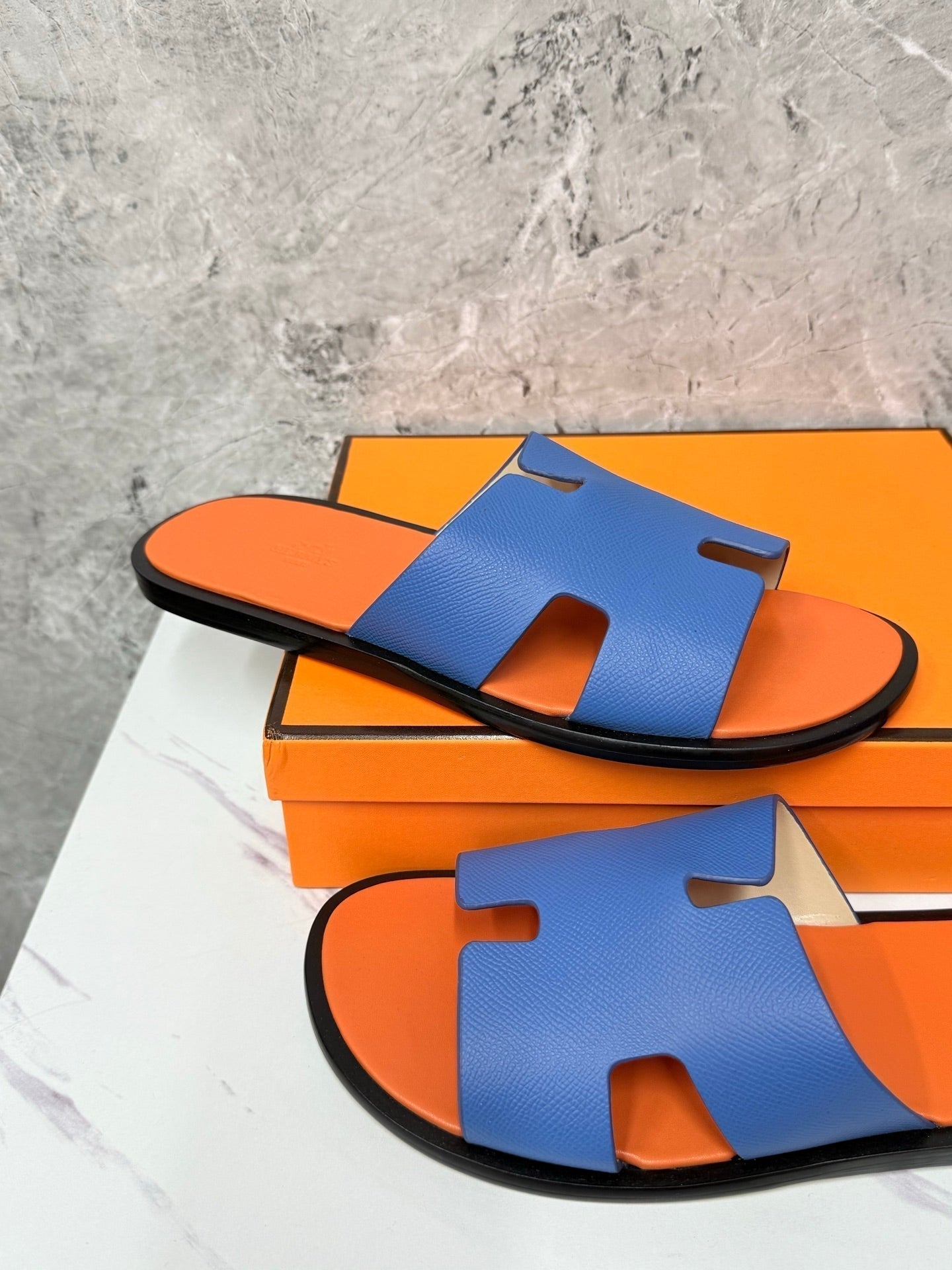 HM Men's Izmir Slide Blue Orange Cowhide 619451