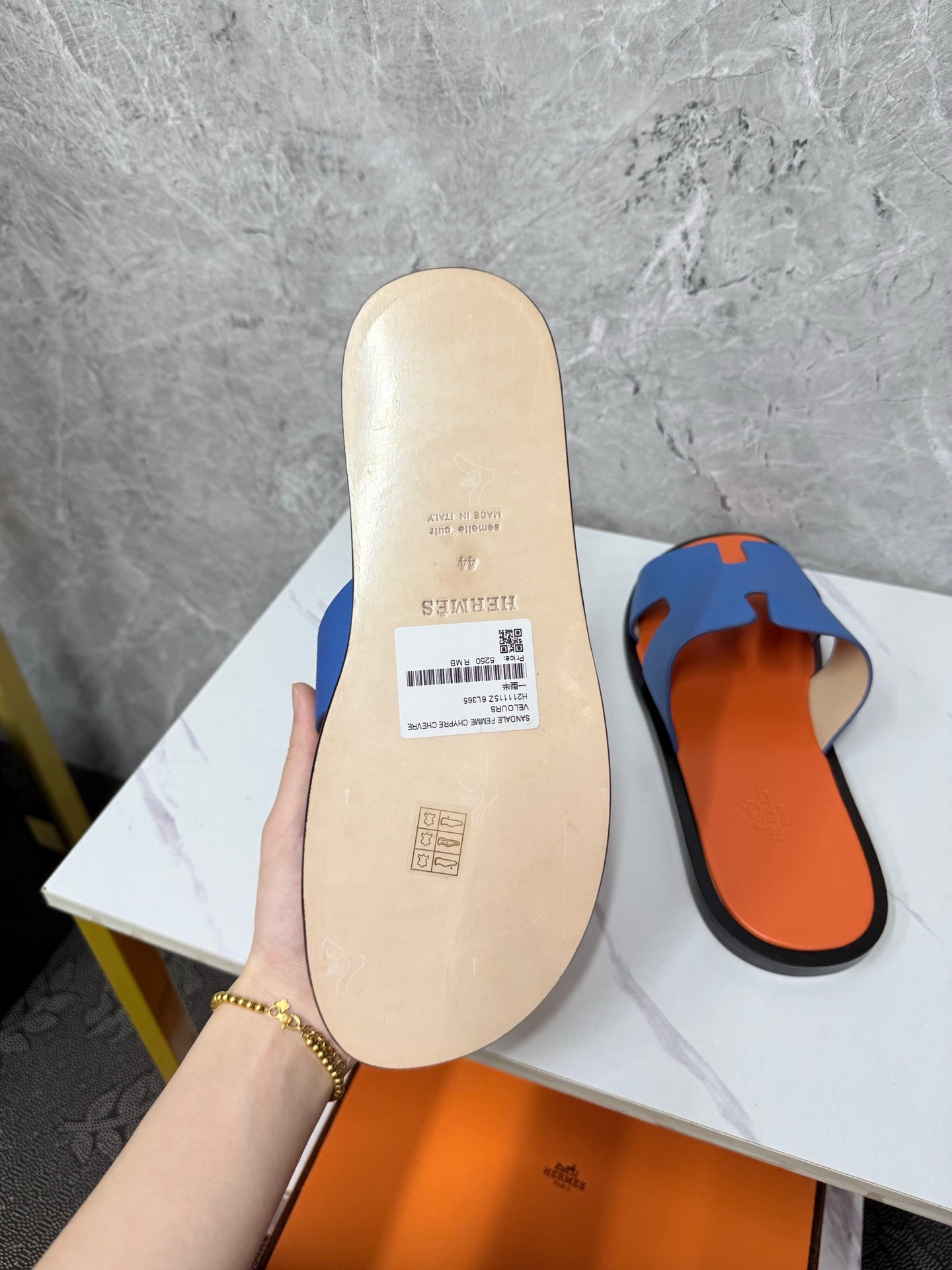 HM Men's Izmir Slide Blue Orange Cowhide 619451