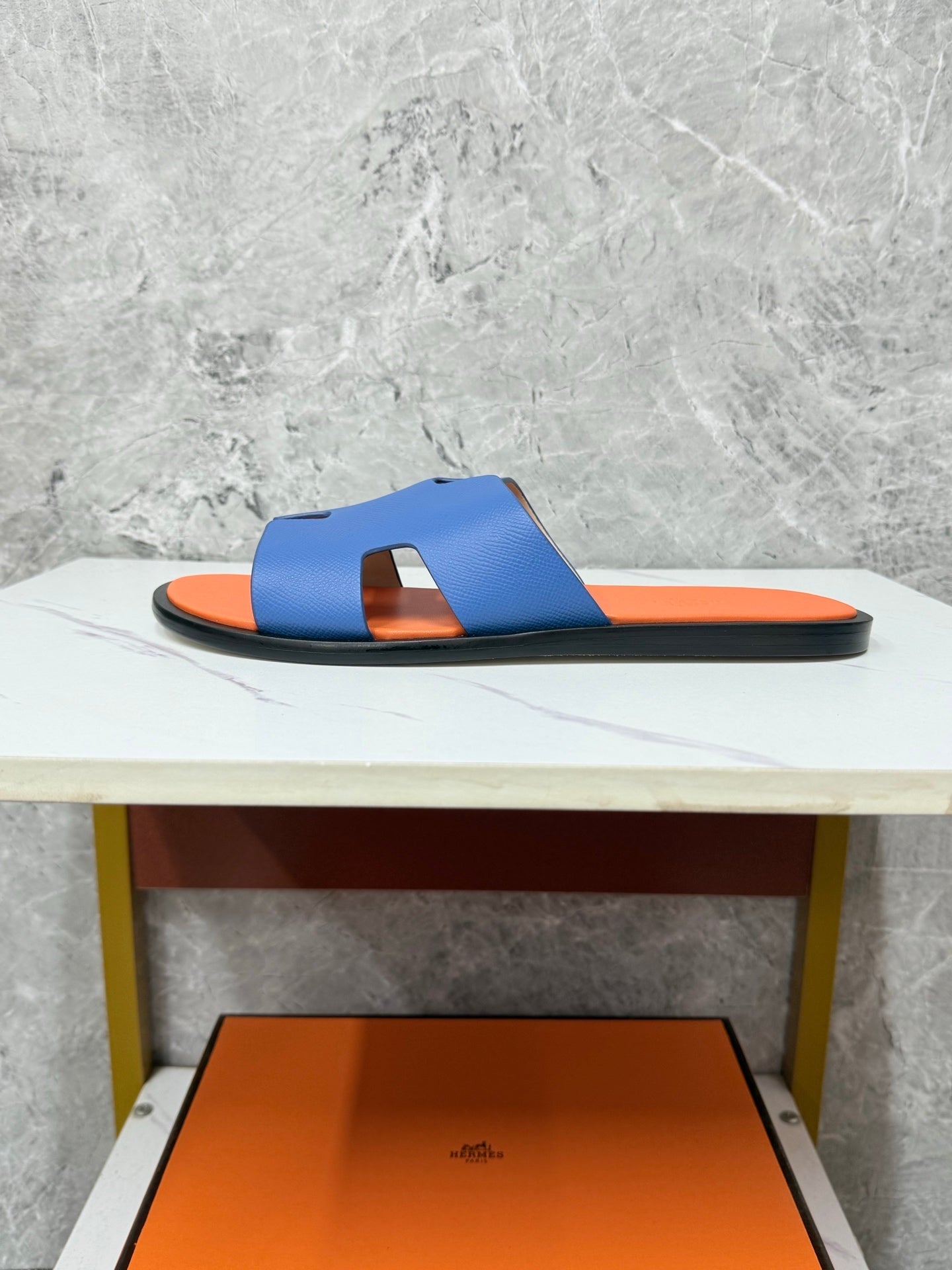 HM Men's Izmir Slide Blue Orange Cowhide 619451