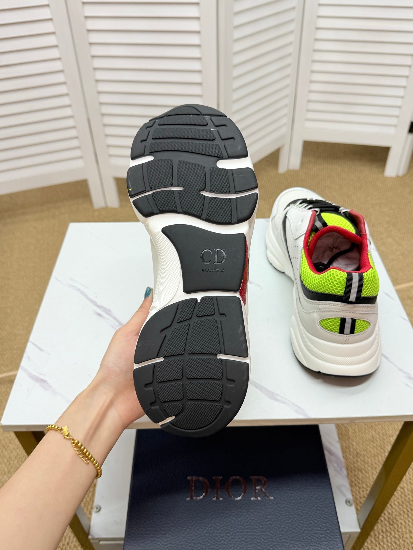 CD B22 Sneaker White-green Mesh Calfskin 648058