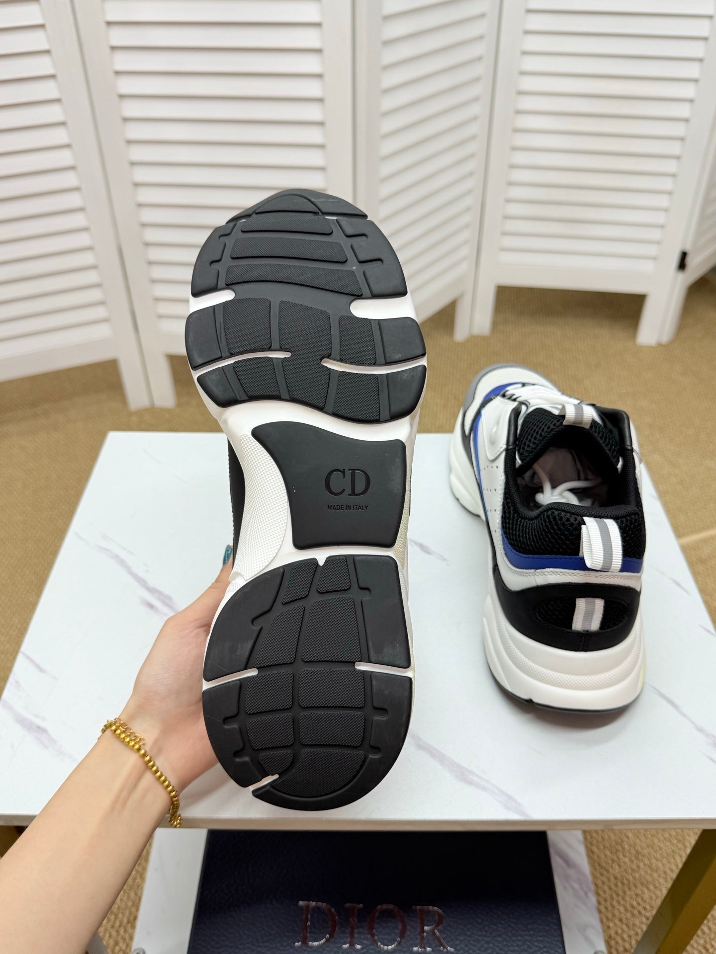 CD B22 Sneaker White-black Mesh Calfskin 648066