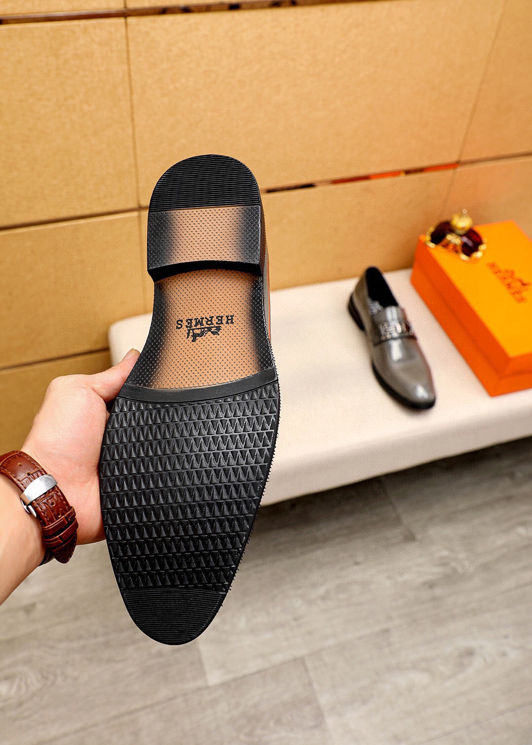 HM Men's Loafers Grey Patent Leather 679793