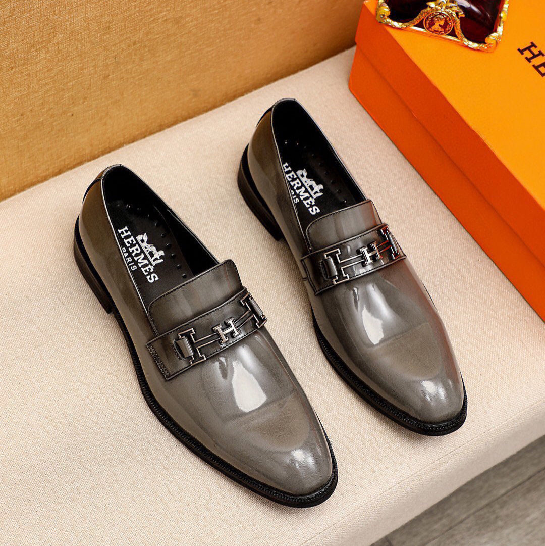 HM Men's Loafers Grey Patent Leather 679793