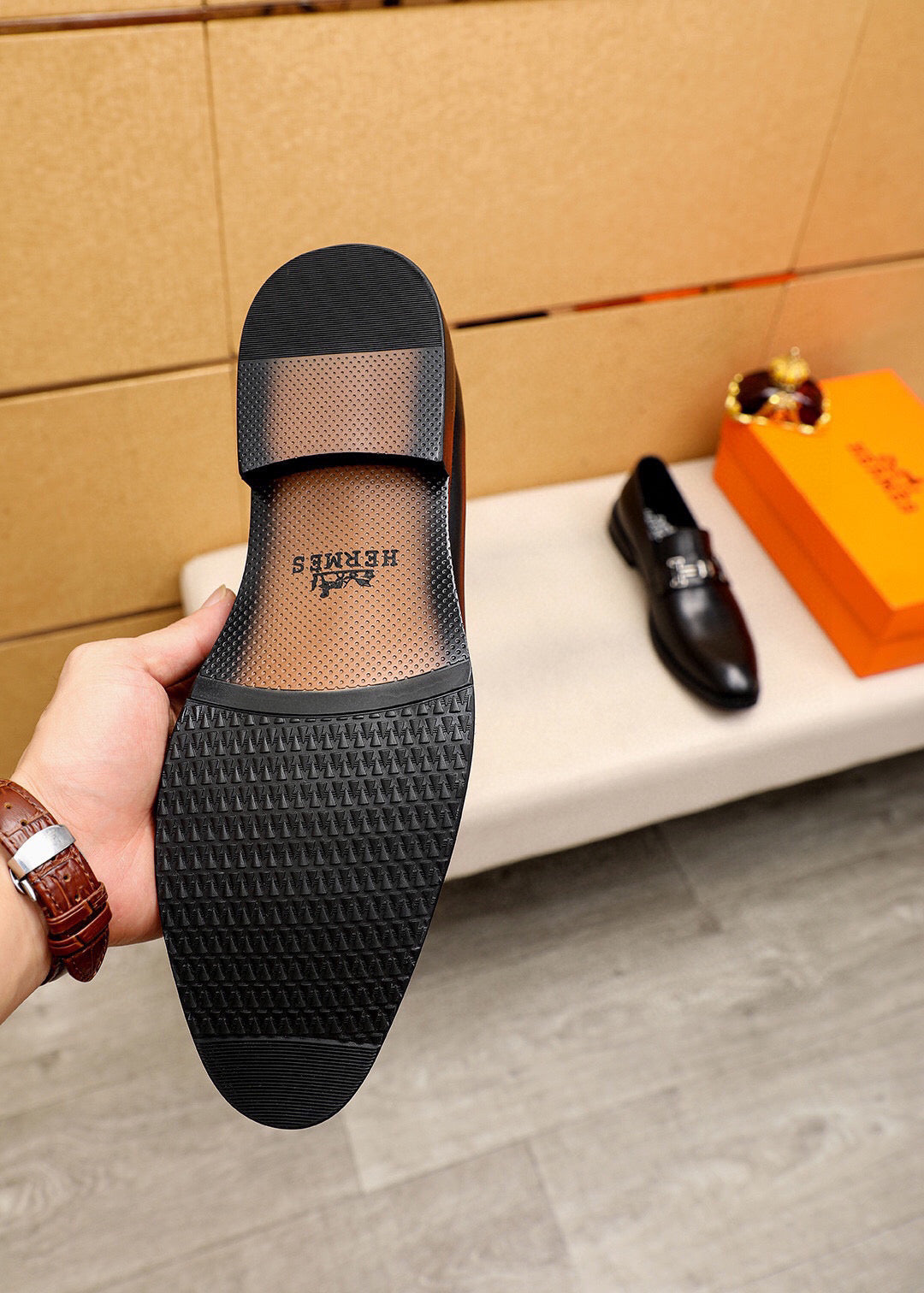 HM Men's Loafers Black Calfskin 679794