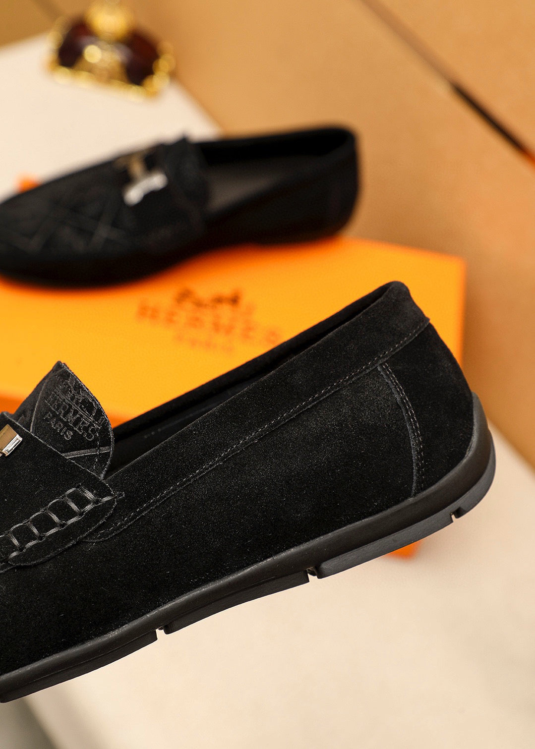 HM Men's Loafer Black Cowhide Embossed 709719