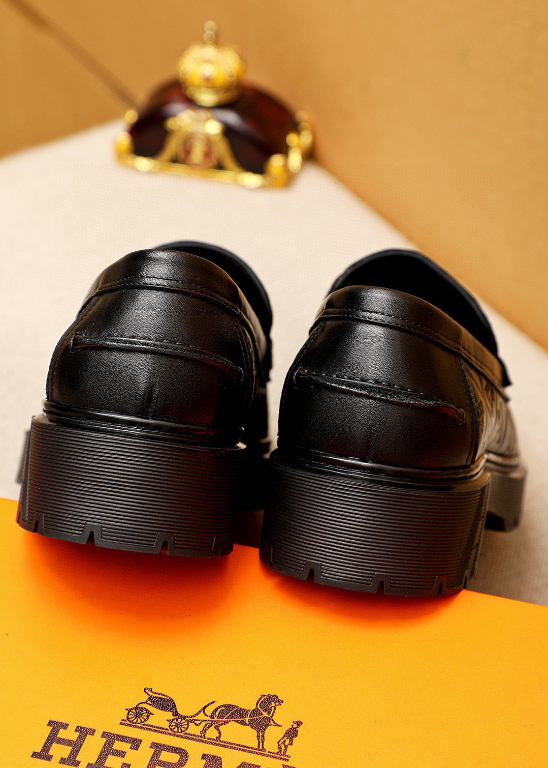 HM Men's Moccasins Loafer Black Calfskin Embossed 710912