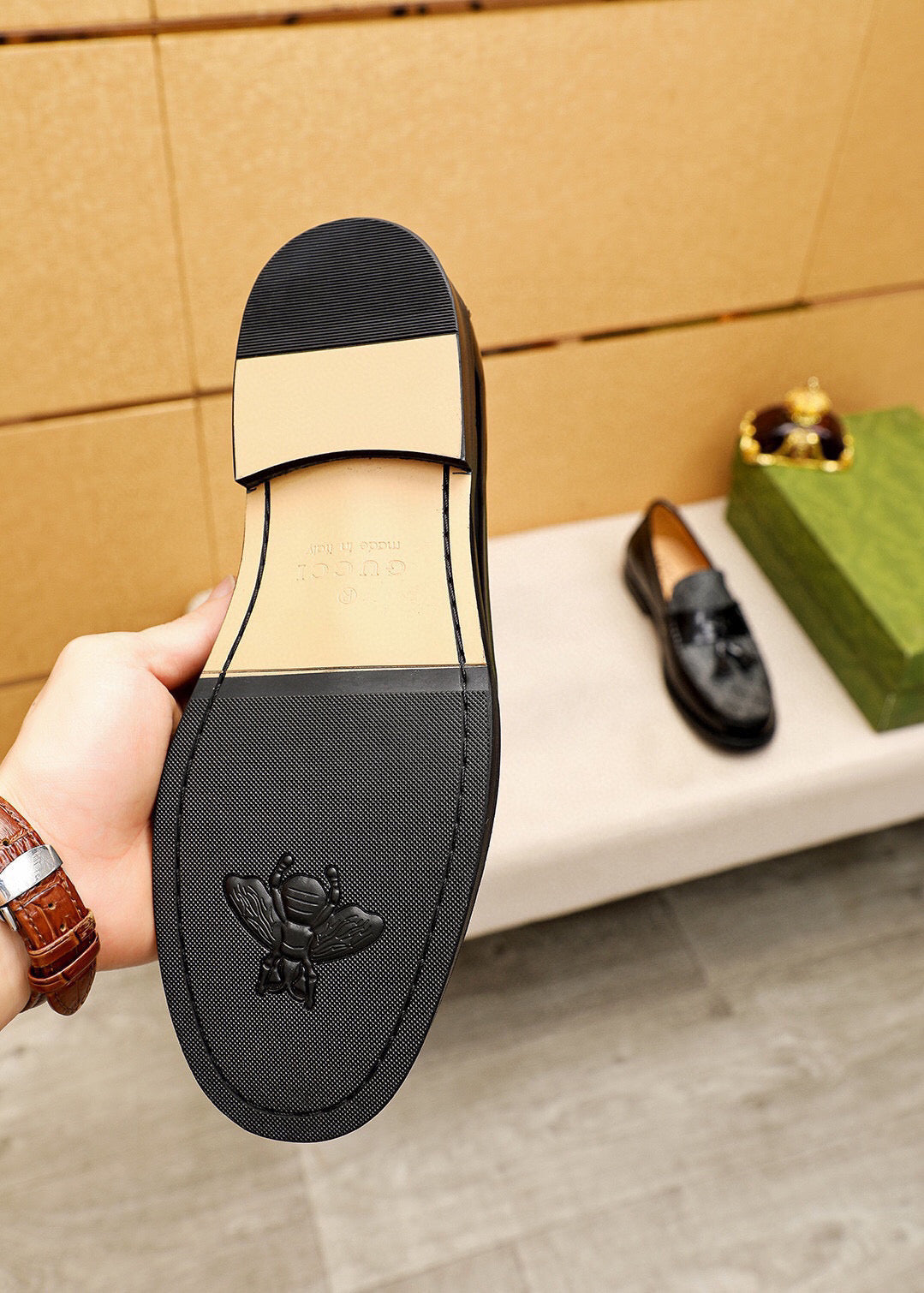 GG Men's Loafer Black Canvas Cowhide 720625