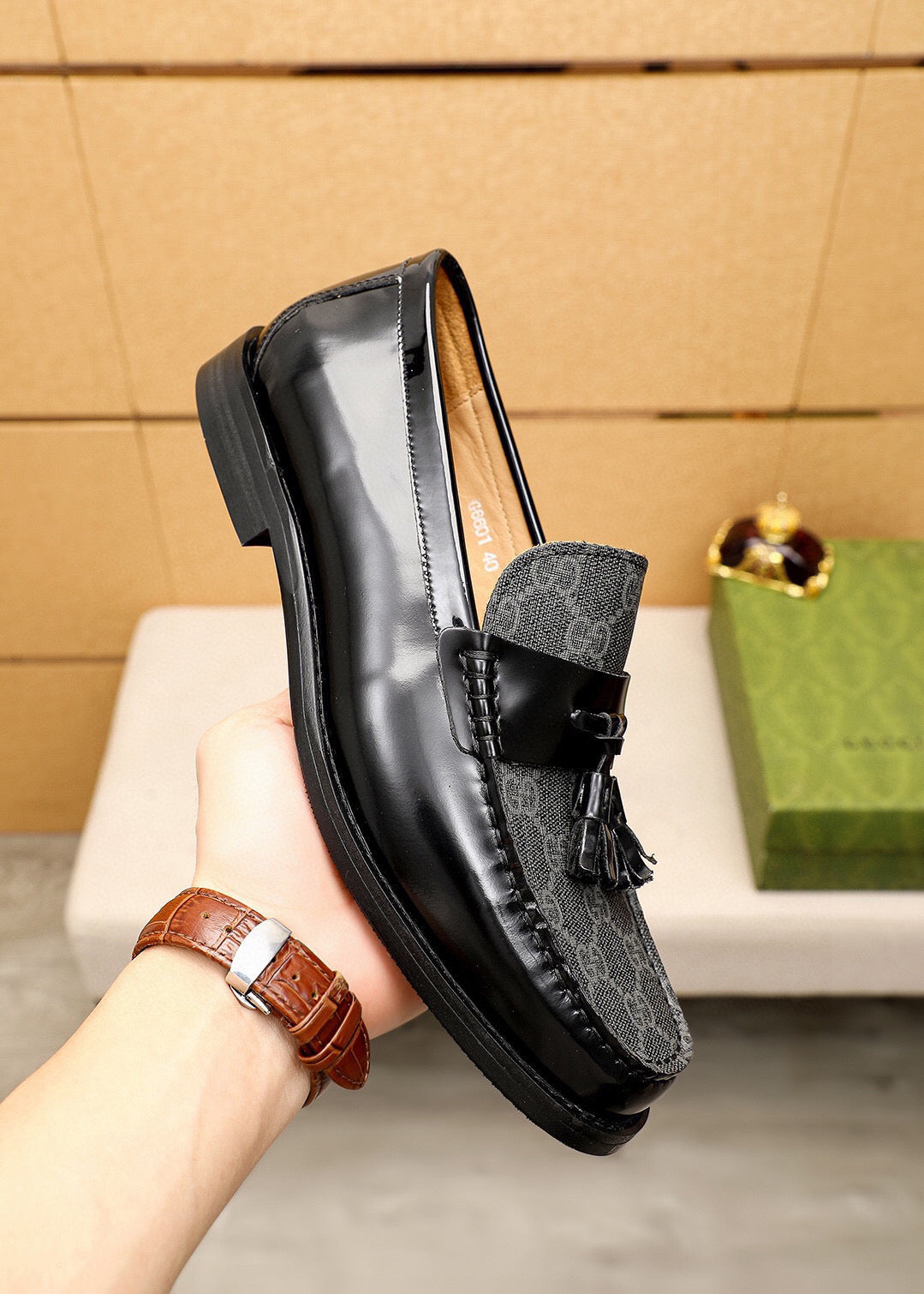 GG Men's Loafer Black Canvas Cowhide 720625