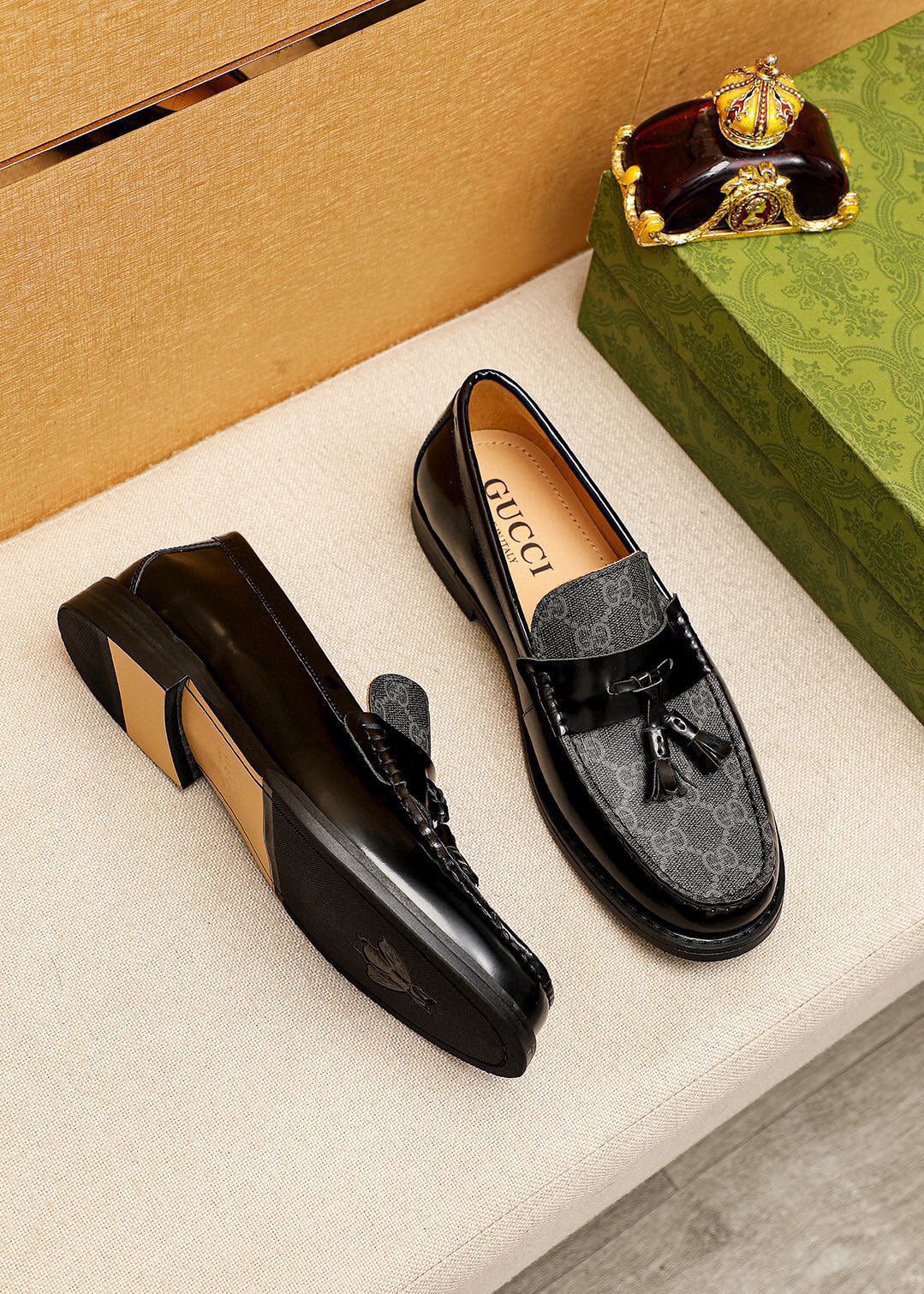 GG Men's Loafer Black Canvas Cowhide 720625