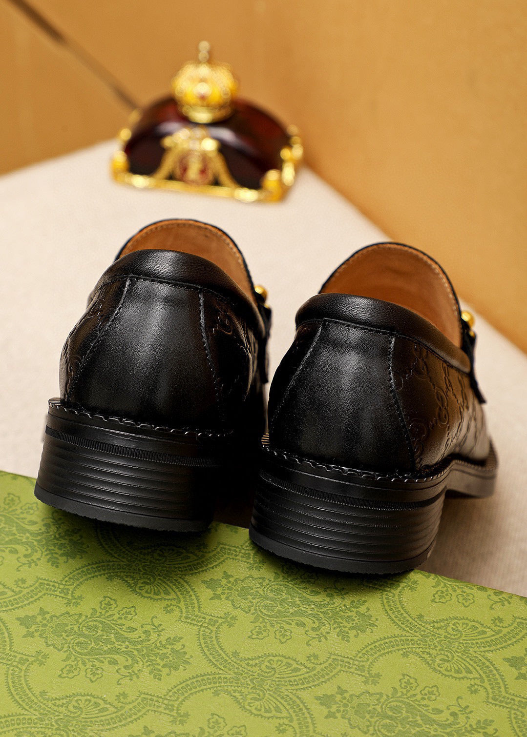 GG Men's Loafer Black GG Gold Embossed Cowhide 736976