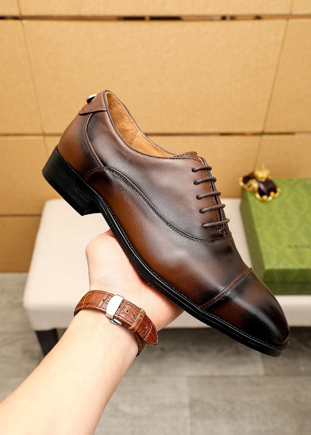 GG Men's Dress Shoe Brown Mix Black Calfskin 742980
