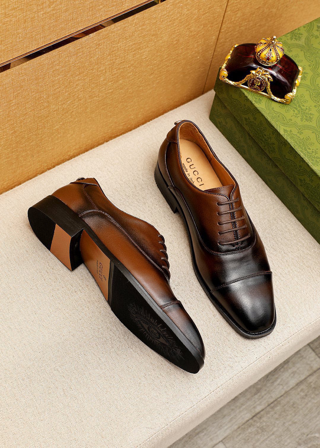 GG Men's Dress Shoe Brown Mix Black Calfskin 742980