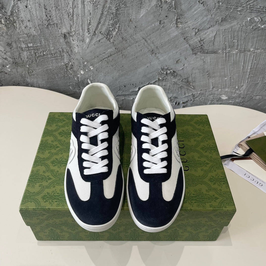 GG Low Sneaker Black White Canvas Suede Calfskin