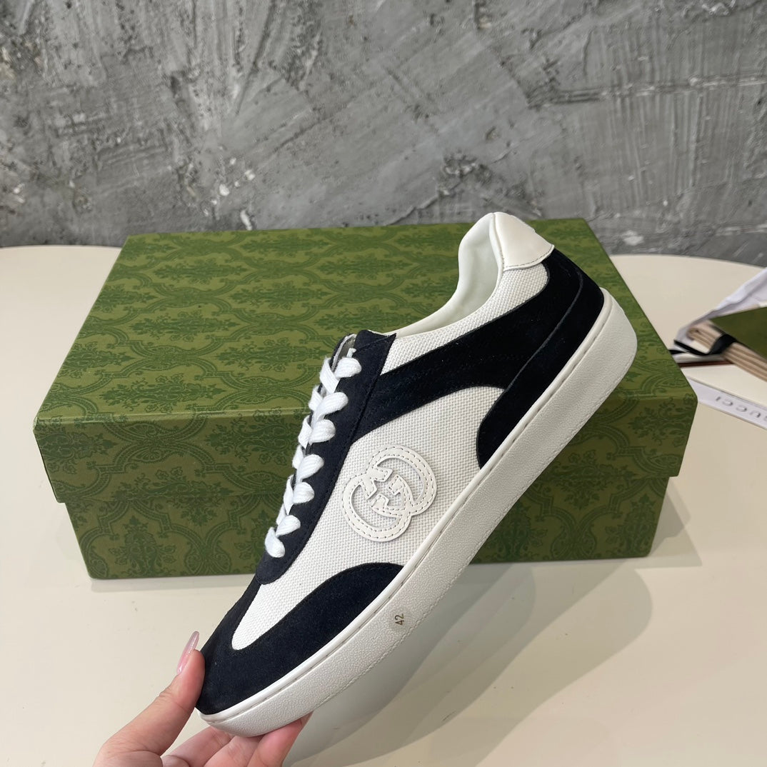 GG Low Sneaker Black White Canvas Suede Calfskin