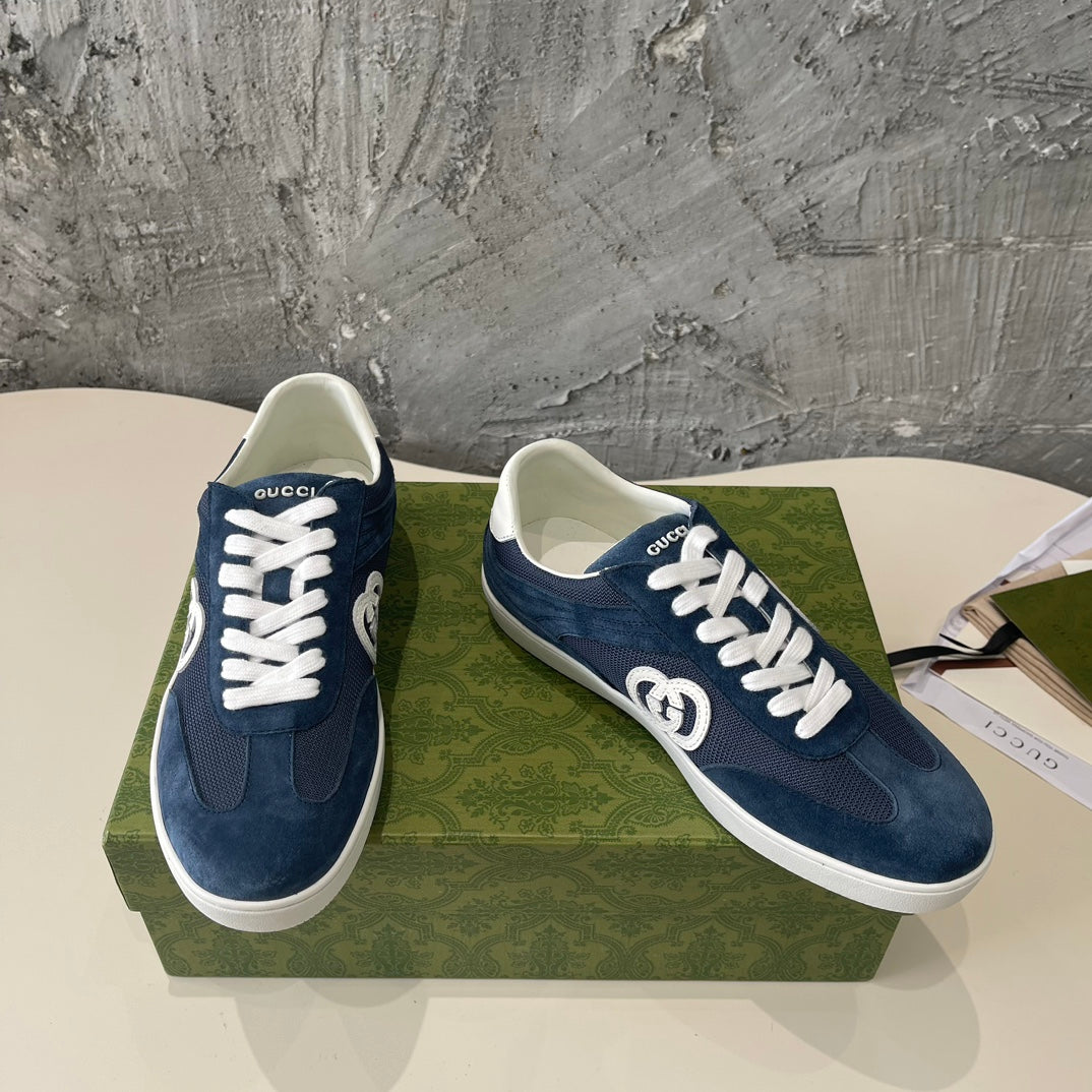 GG Low Sneaker Navy Blue Canvas Suede Calfskin