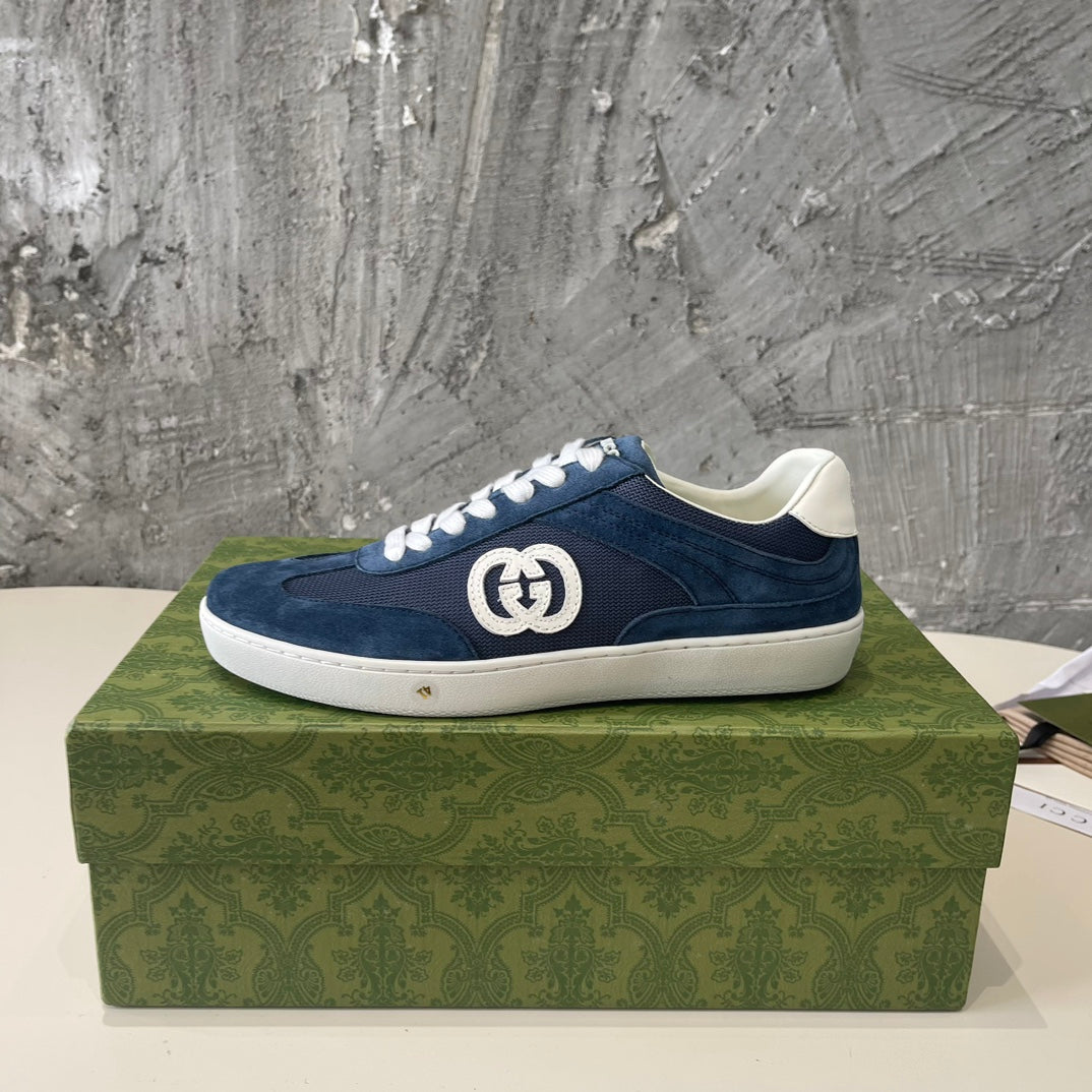 GG Low Sneaker Navy Blue Canvas Suede Calfskin