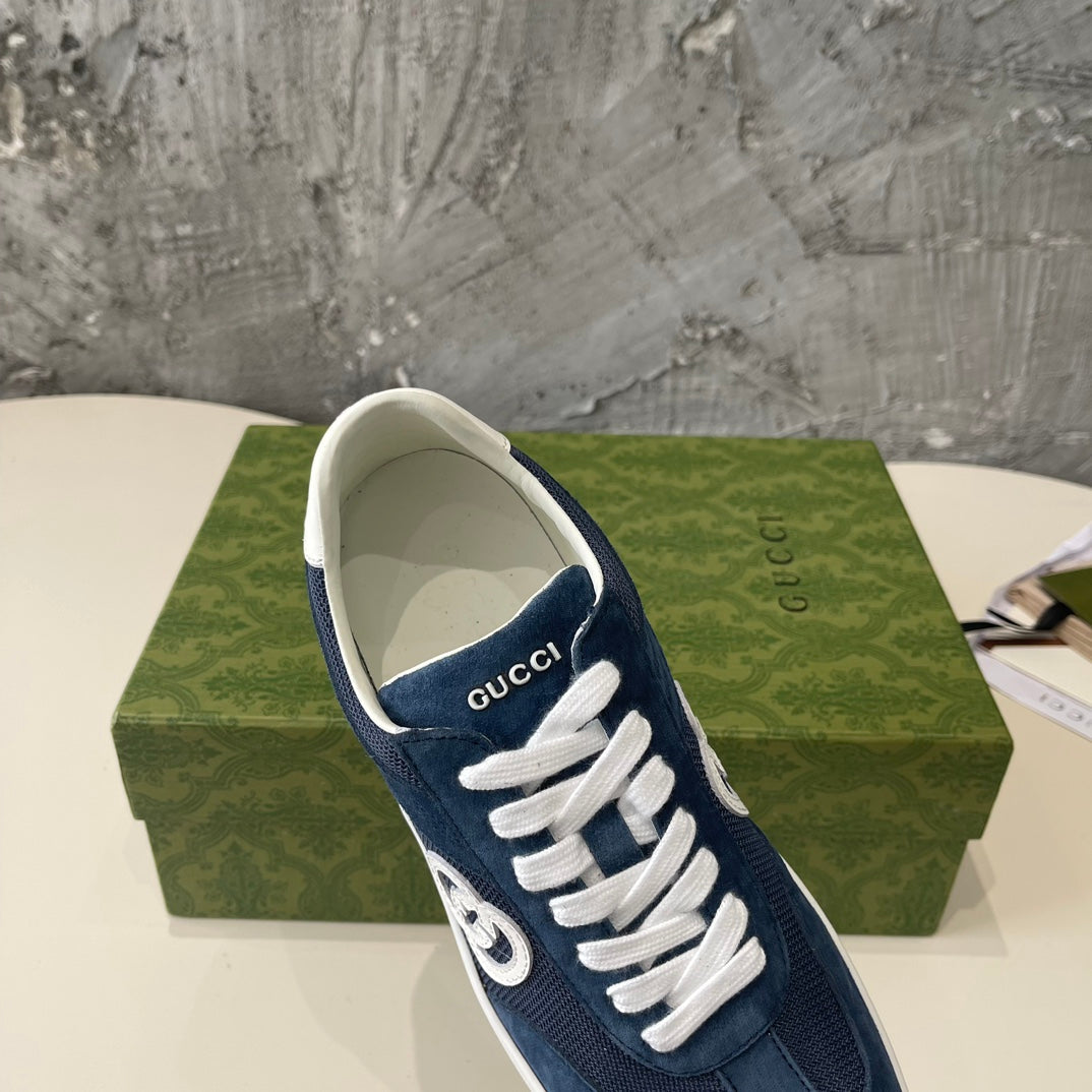 GG Low Sneaker Navy Blue Canvas Suede Calfskin