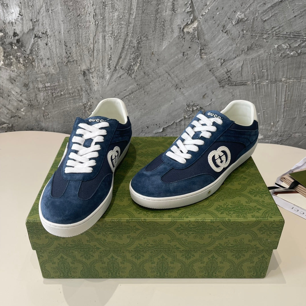 GG Low Sneaker Navy Blue Canvas Suede Calfskin