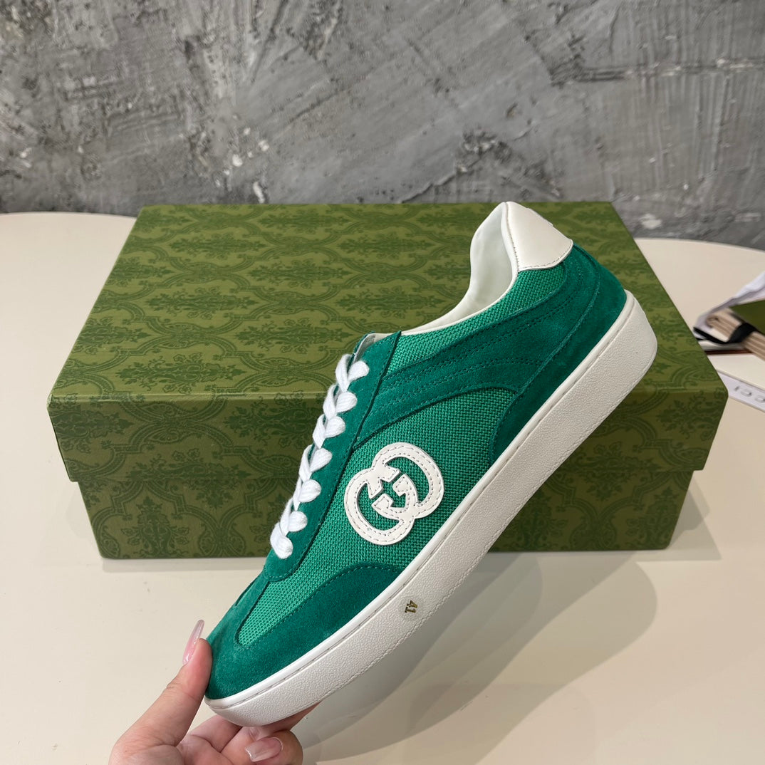 GG Low Sneaker Pine Green Canvas Suede Calfskin