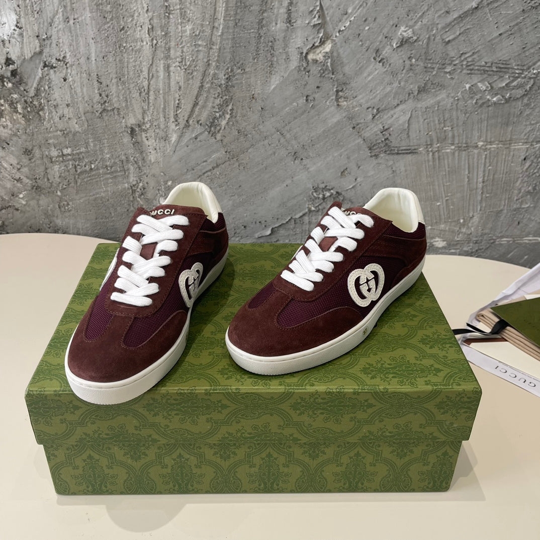 GG Low Sneaker Barn Red Canvas Suede Calfskin