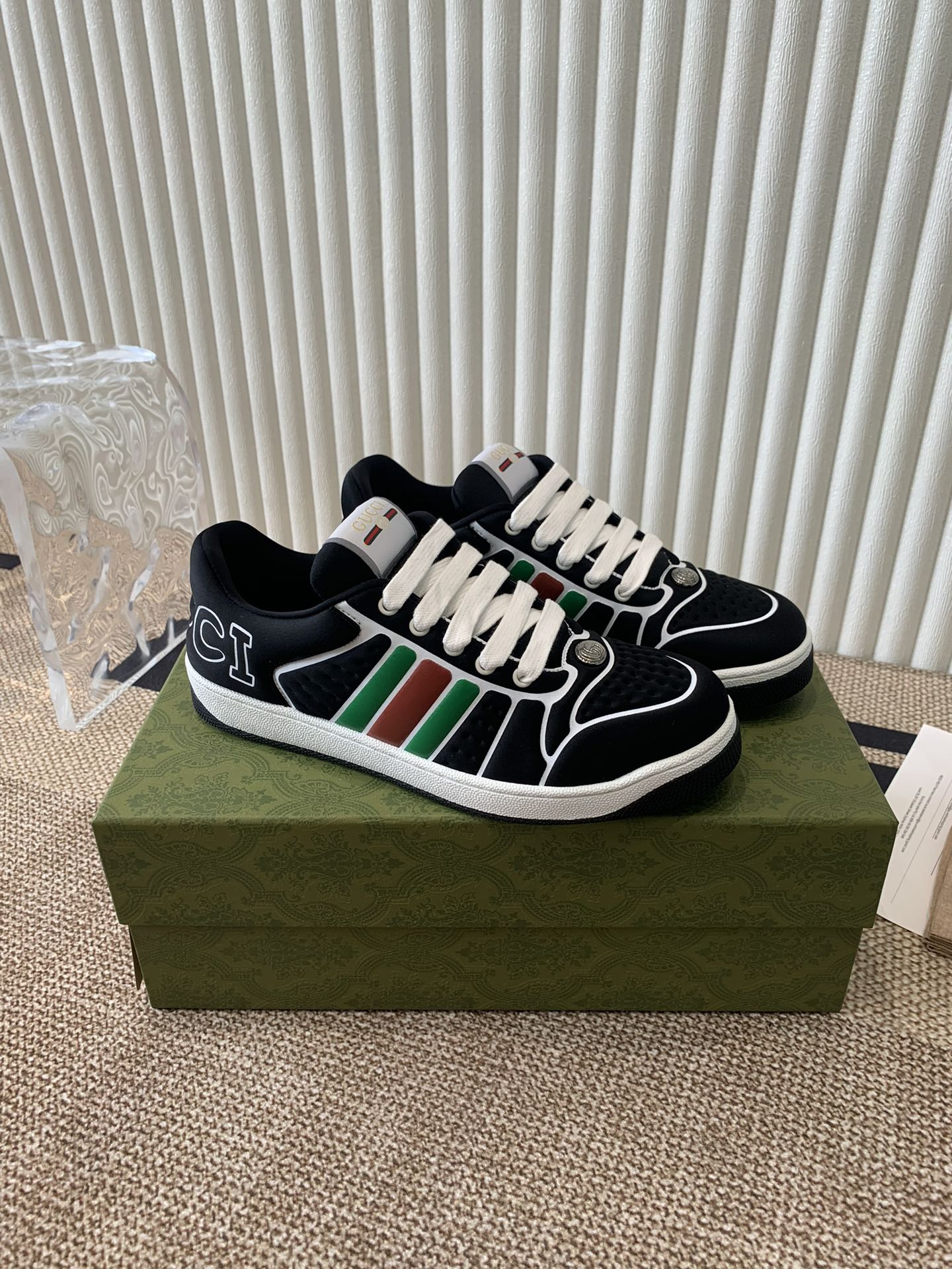 GG SCREENER SNEAKER WITH WEB BLACK CALFSKIN